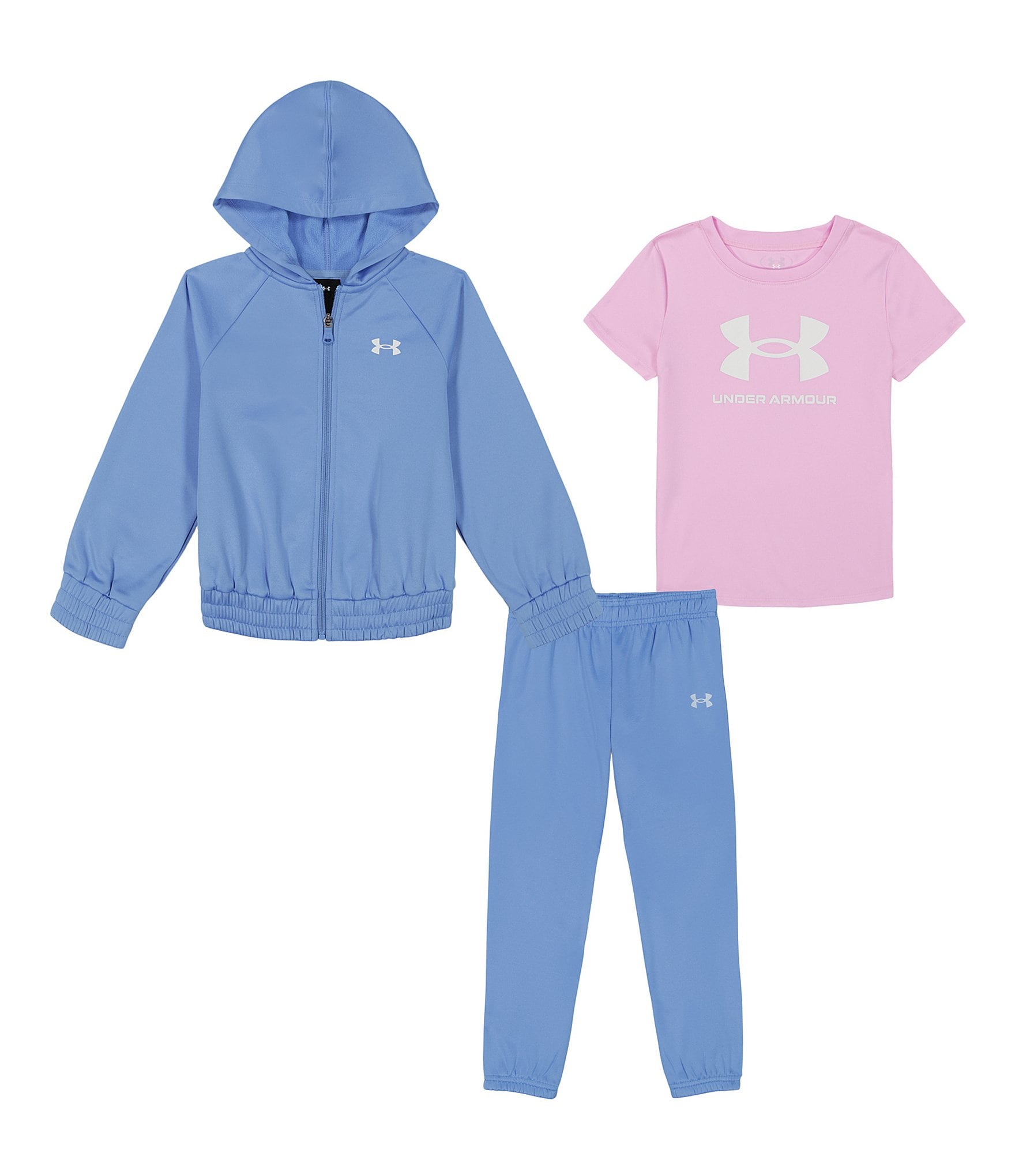 Under Armour Little Girls 2T-6X Long-Sleeve Fleece Hooded Jacket & Matching Fleece Jogger Pants & Logo T-Shirt Set