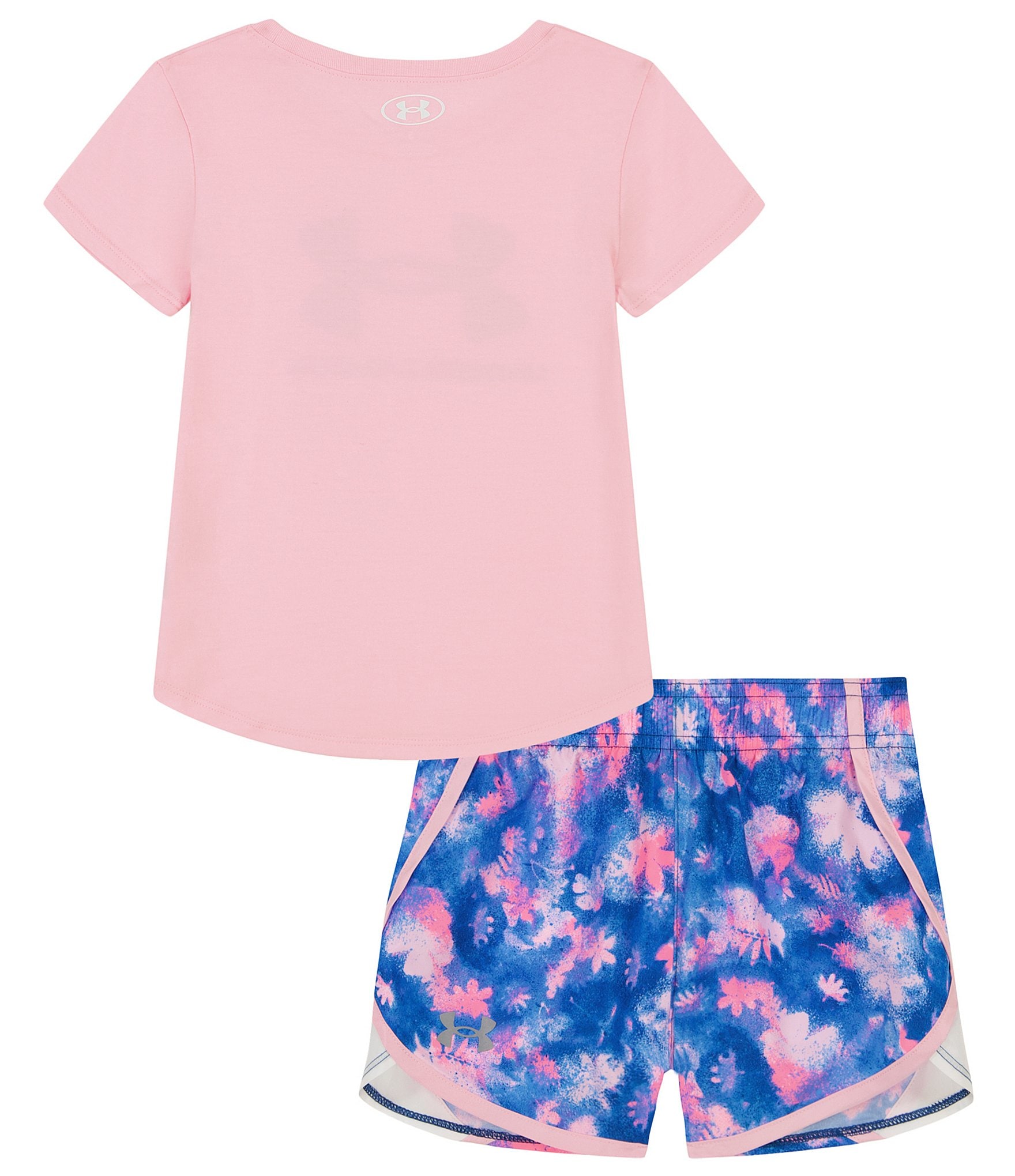 Under Armour Little Girls 2T-6X Short Sleeve Big Icon Logo Tee & Printed Shorts Set