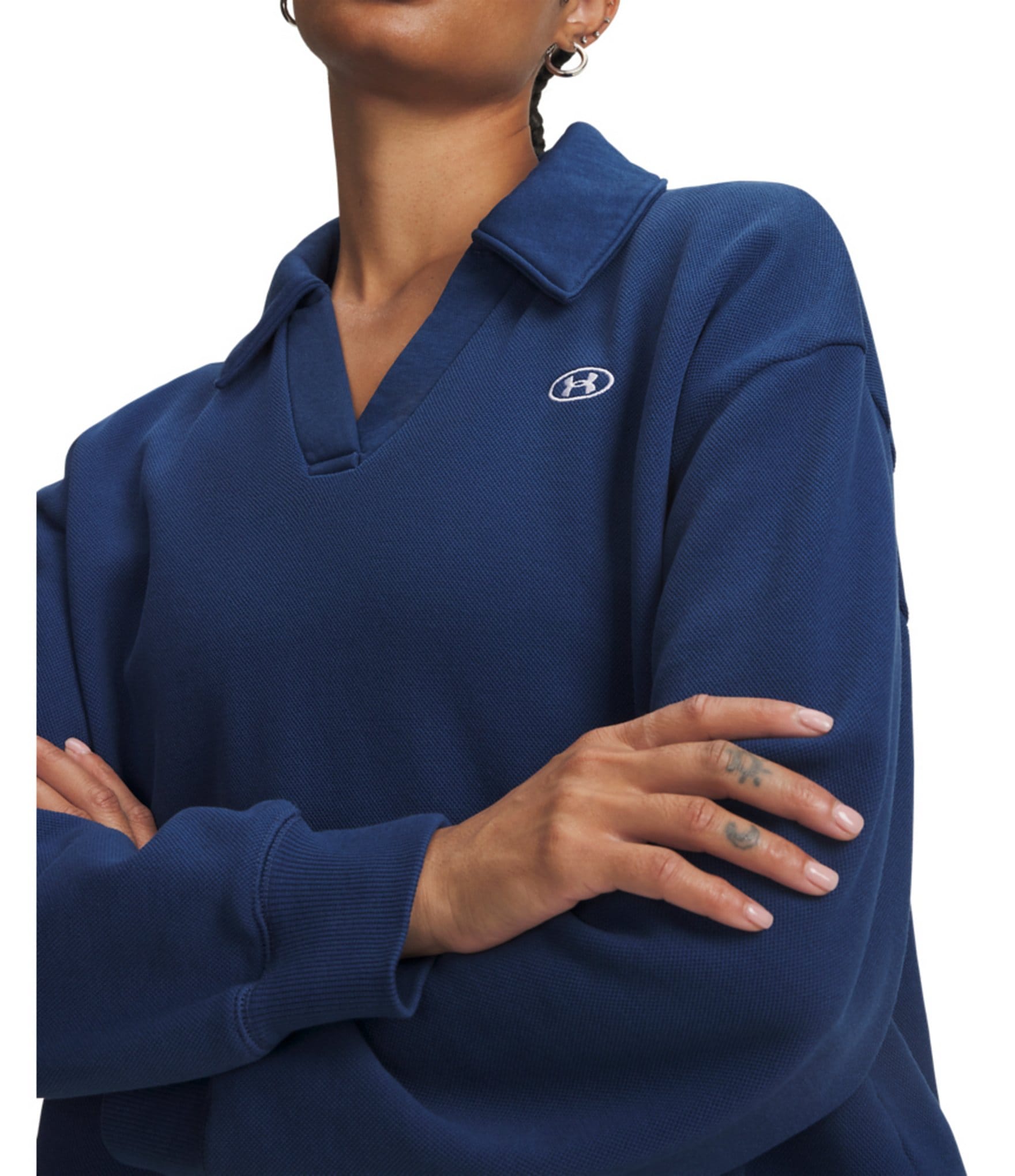 Under Armour Rival Fleece Polo Collared V-Neck Long Sleeve Pullover