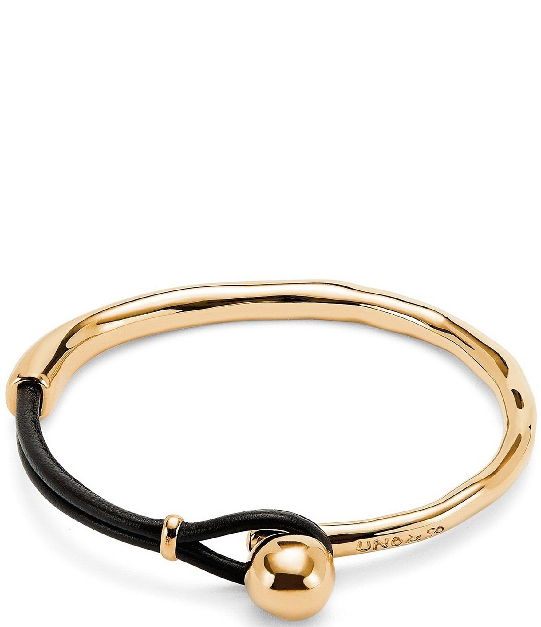 UNOde50 Pulseras 18K Gold & Leather Bangle Bracelet