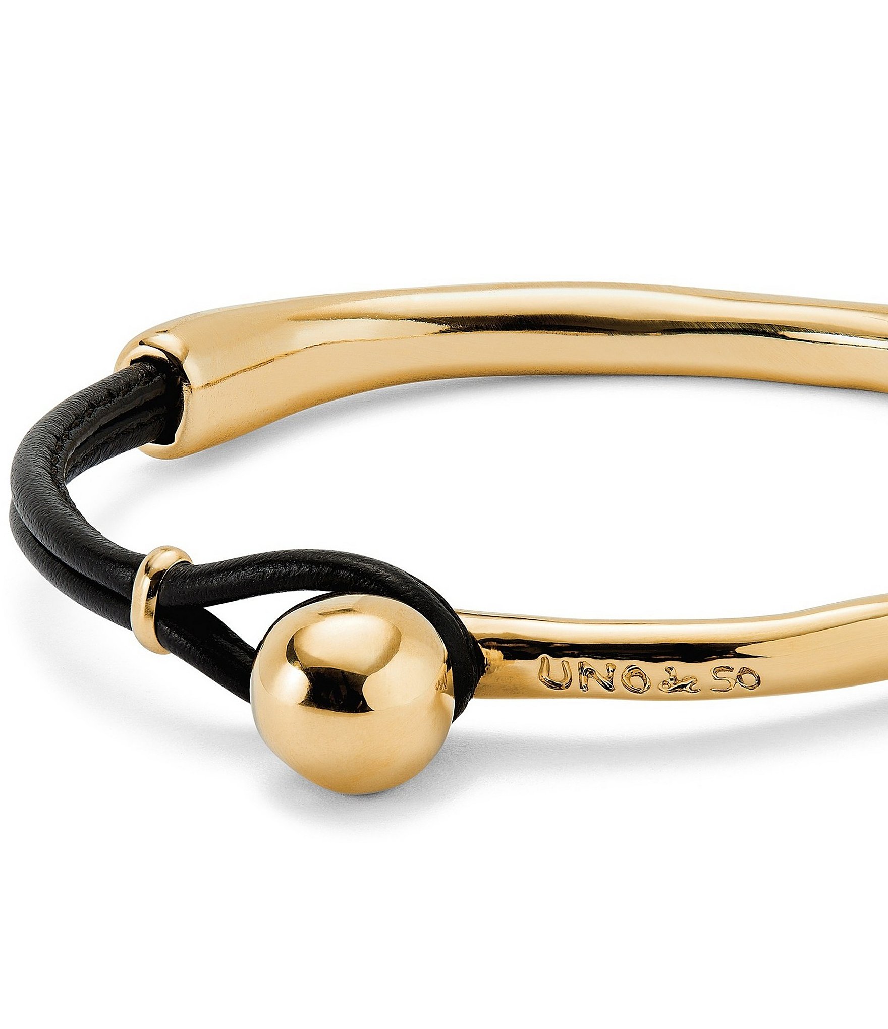 UNOde50 Pulseras 18K Gold & Leather Bangle Bracelet
