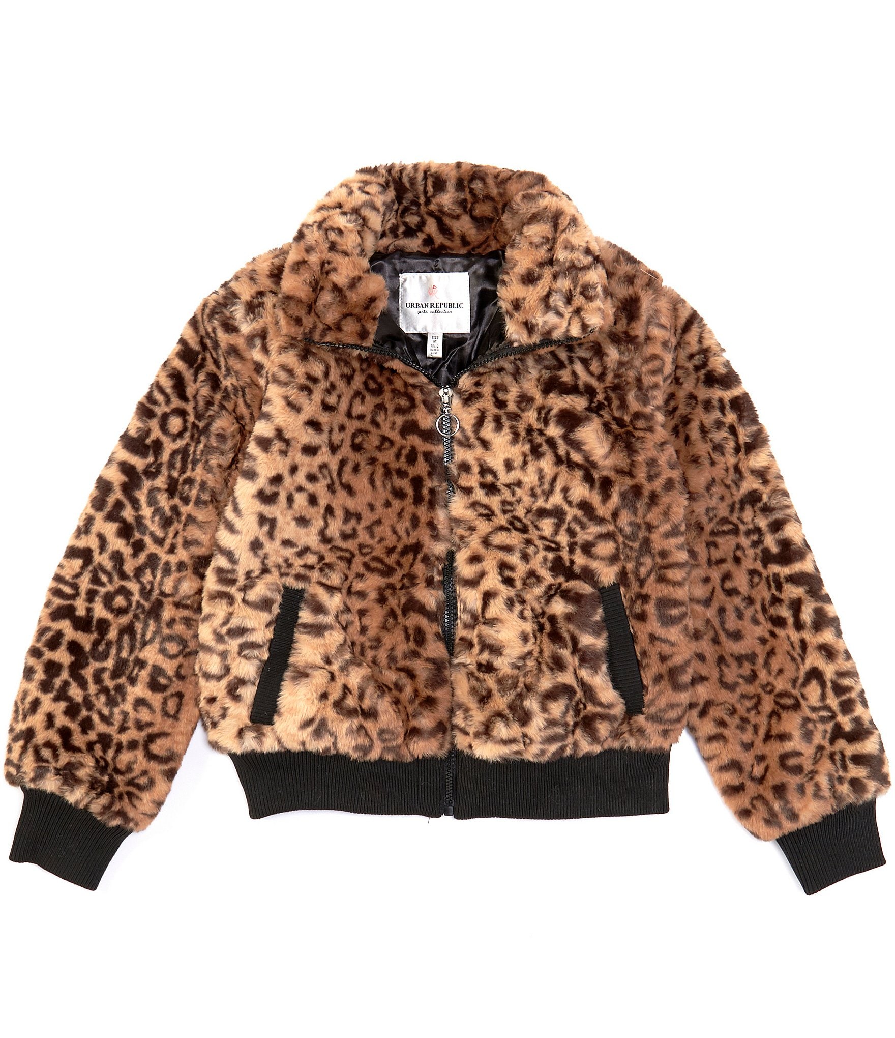 Urban Republic Big Girls 7 16 Long Sleeve Animal Printed Faux Fur