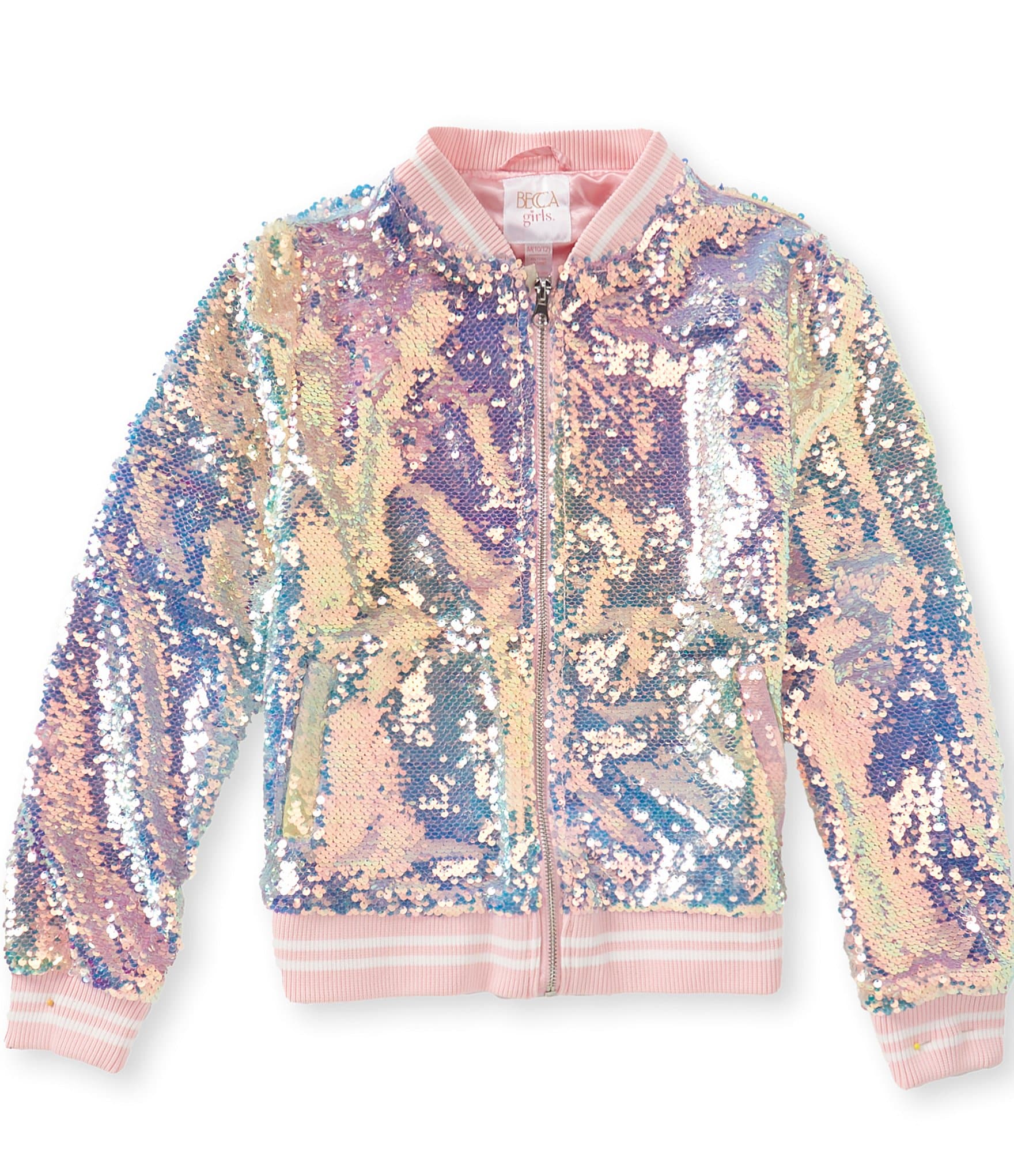 Urban Republic Little Girls Long Sleeve Sequin Embellished Bomber Jacket