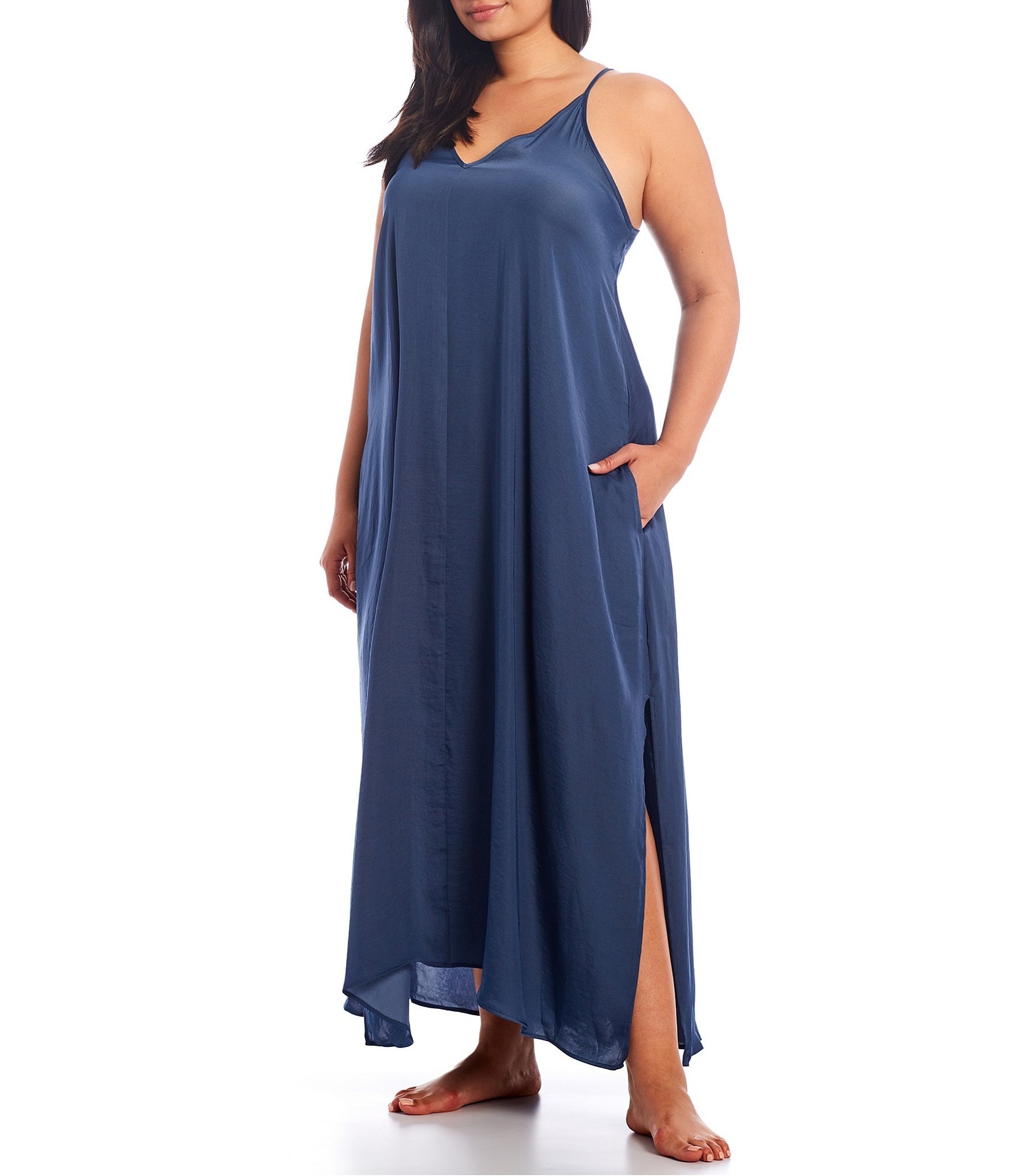 VAN WINKLE & CO. Plus Size Solid Satin Maxi Chemise