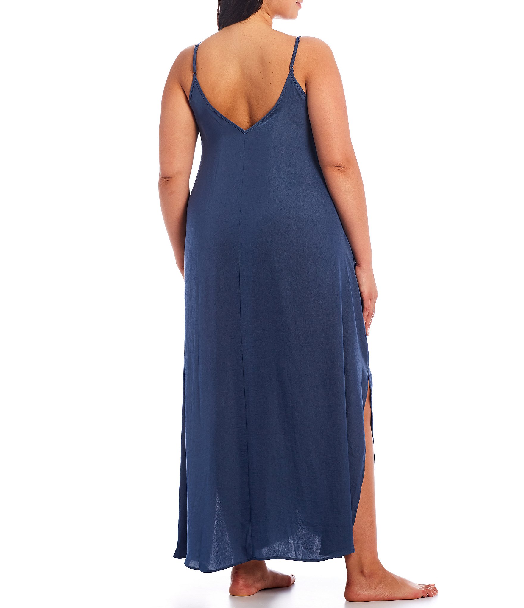 VAN WINKLE & CO. Plus Size Solid Satin Maxi Chemise