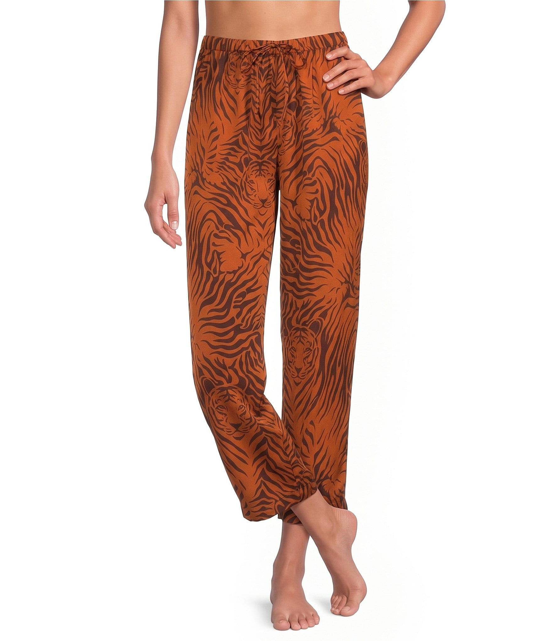 VAN WINKLE & CO. Satin Wild Tiger Print Coordinating Sleep Pants