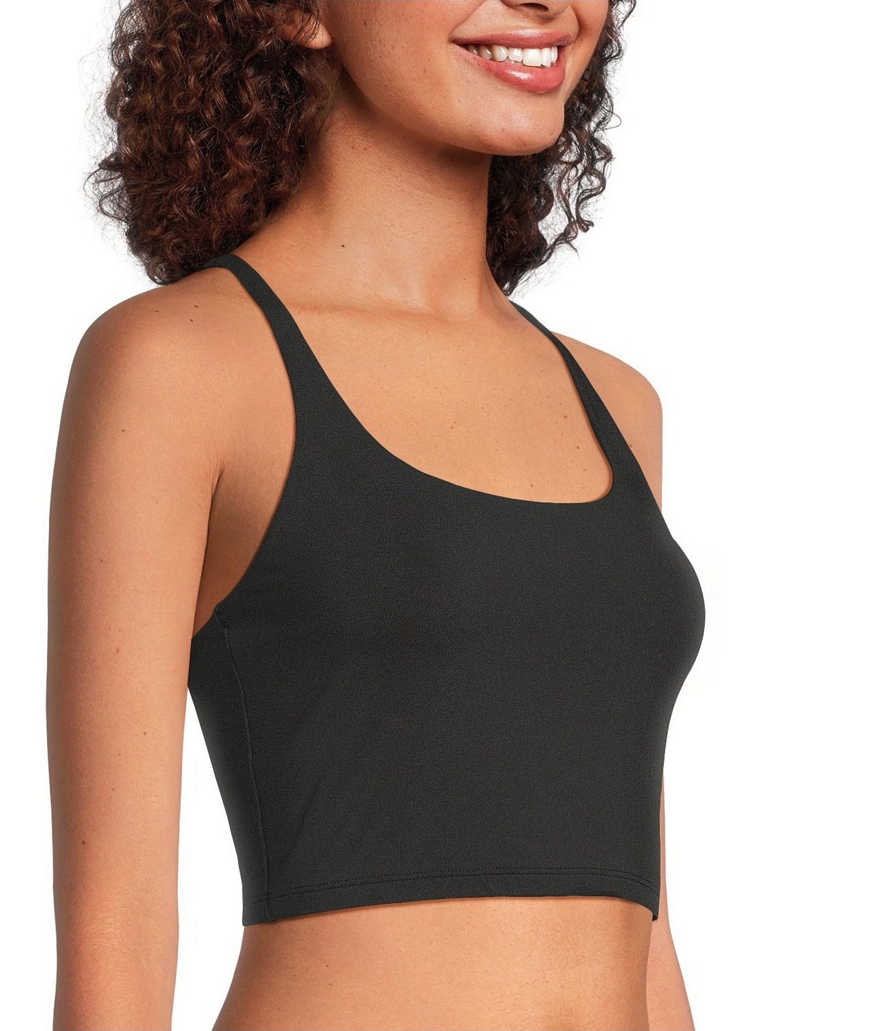 VAN WINKLE & CO. Scoop Neck Sleeveless Adjustable Convertible Strap Cropped Tank Top