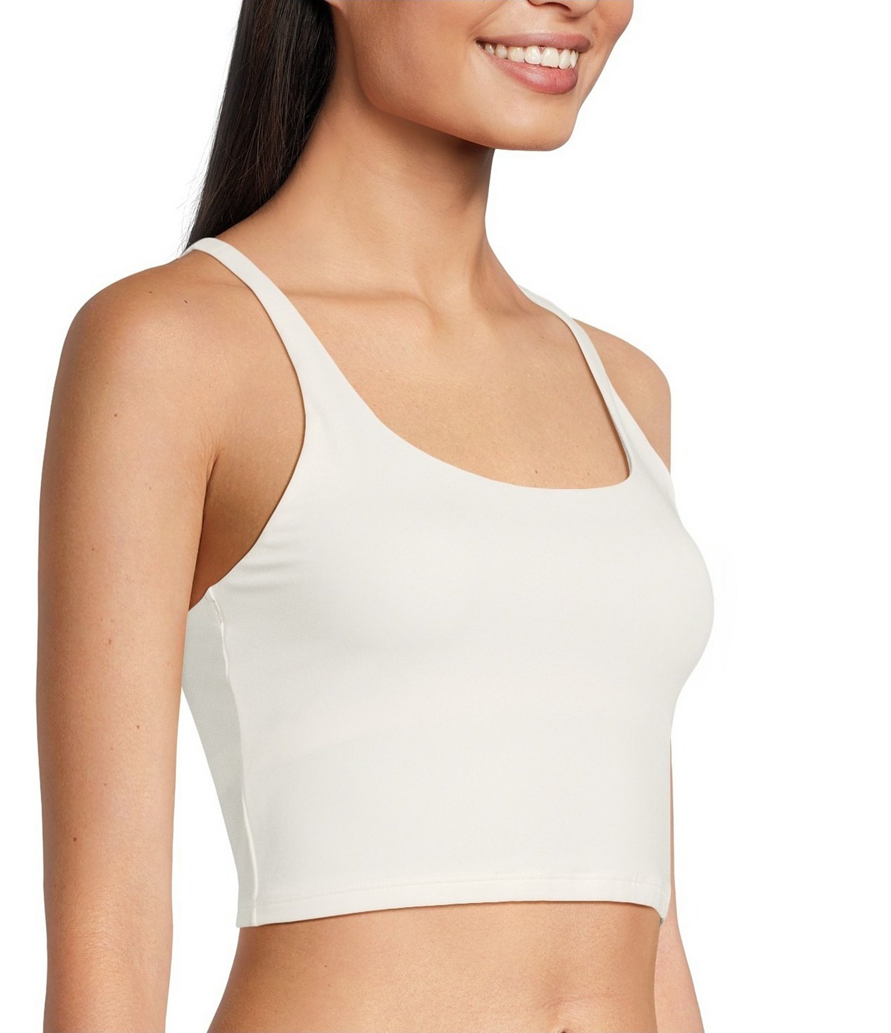 VAN WINKLE & CO. Scoop Neck Sleeveless Adjustable Convertible Strap Cropped Tank Top