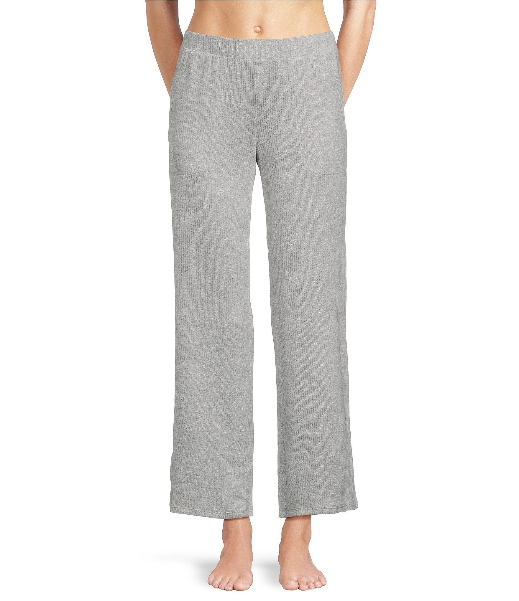 VAN WINKLE & CO. Solid Ribbed Knit Wide Leg Coordinating Sleep Pants