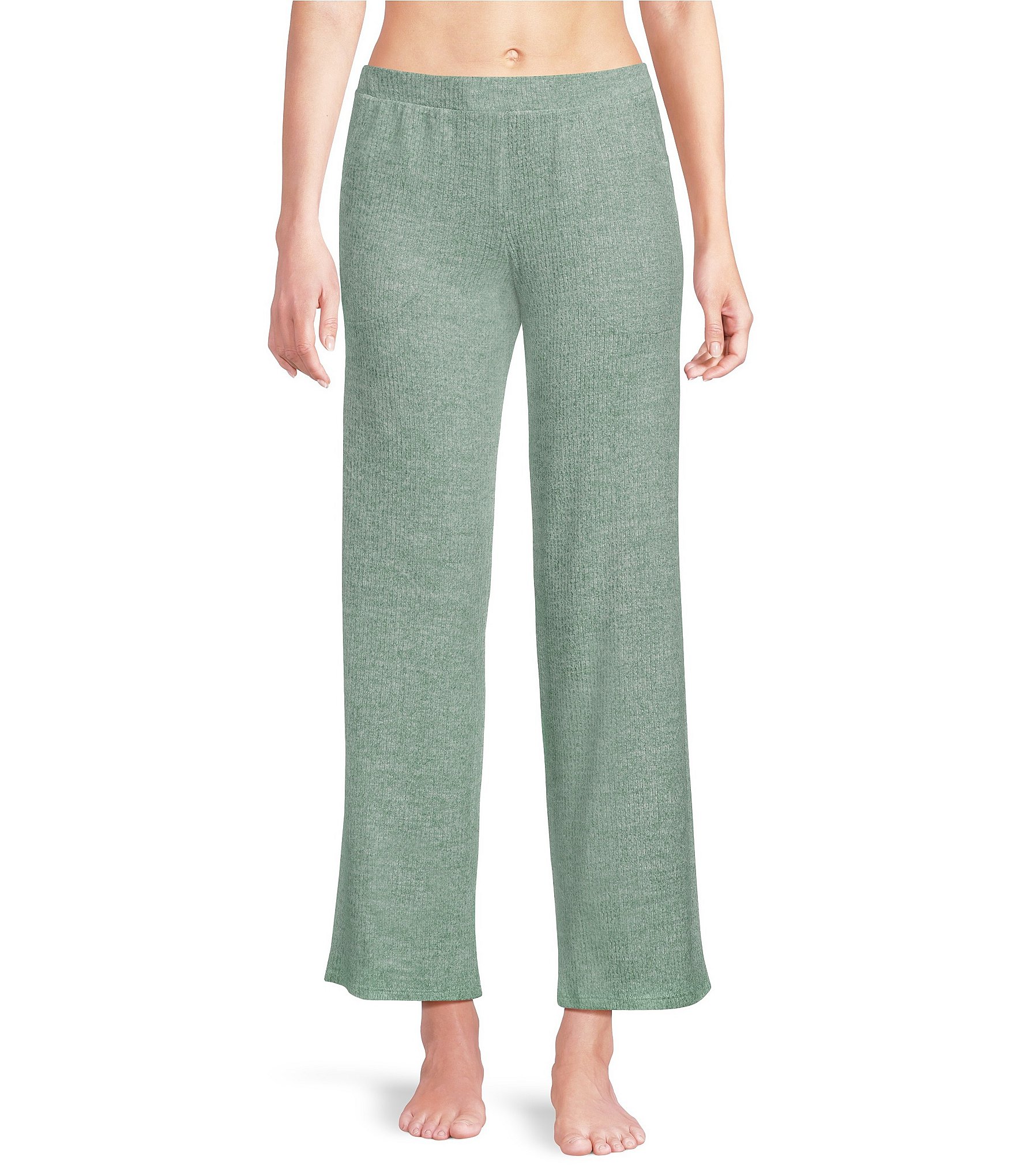 VAN WINKLE & CO. Solid Ribbed Knit Wide Leg Coordinating Sleep Pants