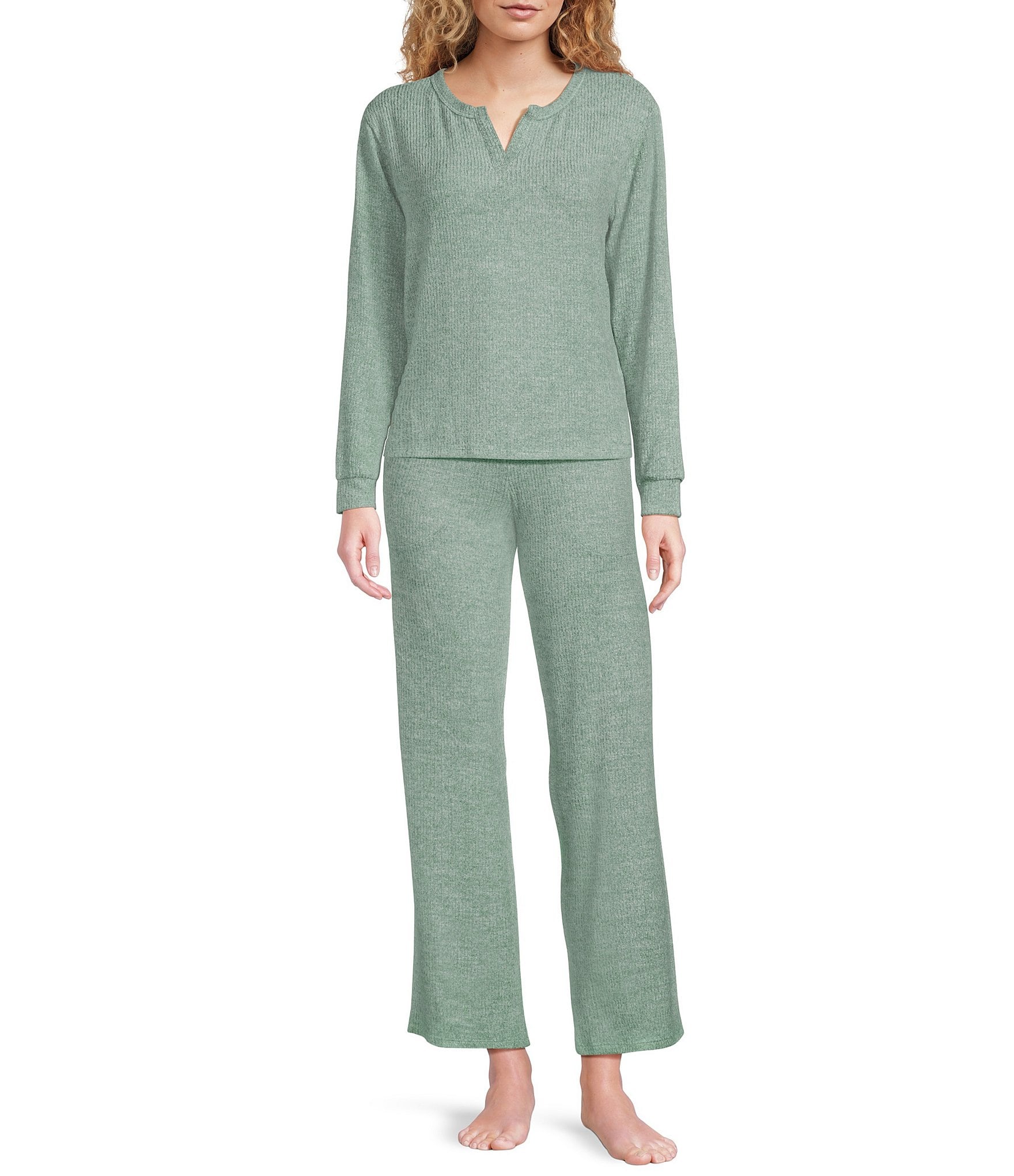 VAN WINKLE & CO. Solid Ribbed Knit Wide Leg Coordinating Sleep Pants