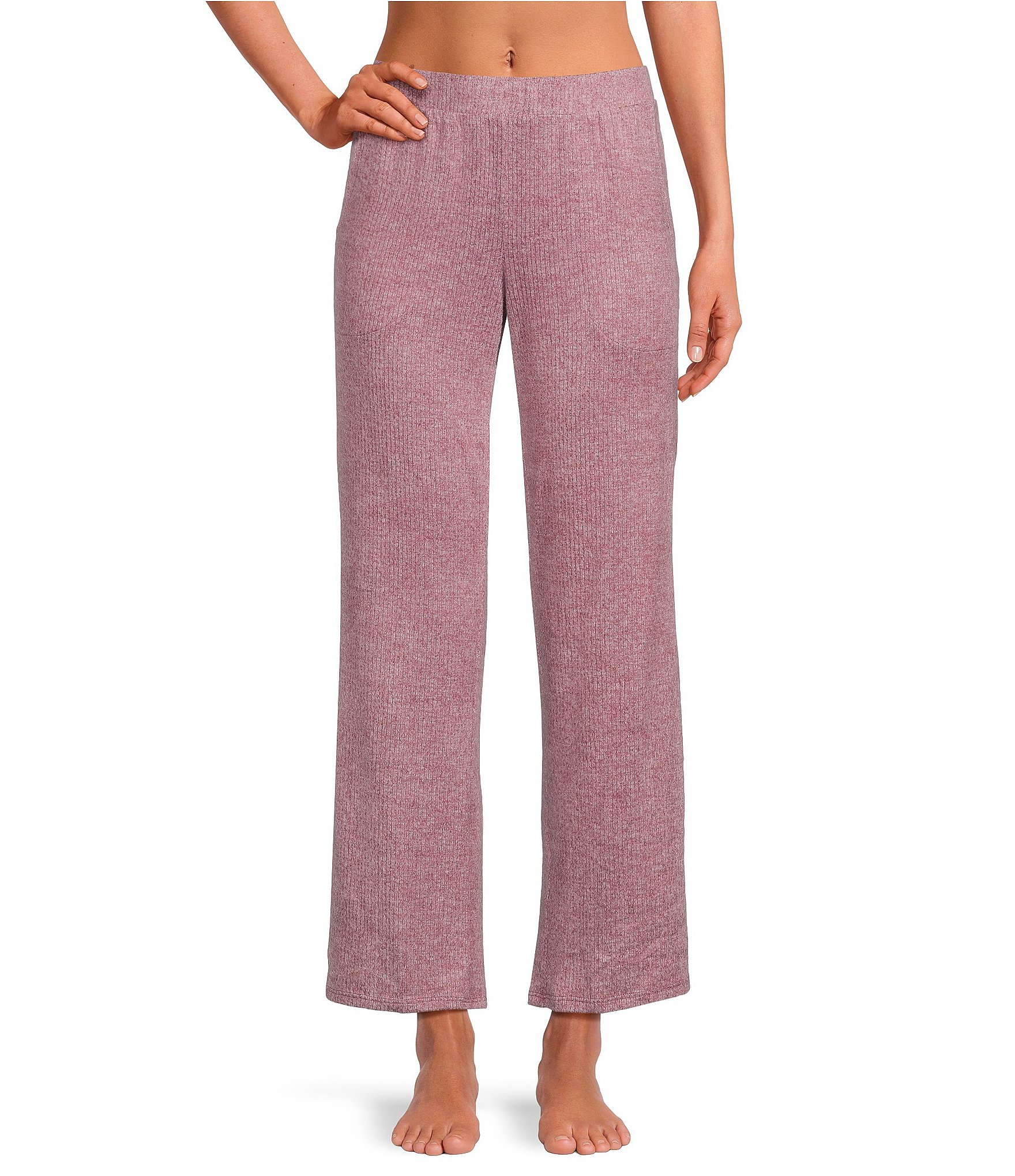 VAN WINKLE & CO. Solid Ribbed Knit Wide Leg Coordinating Sleep Pants
