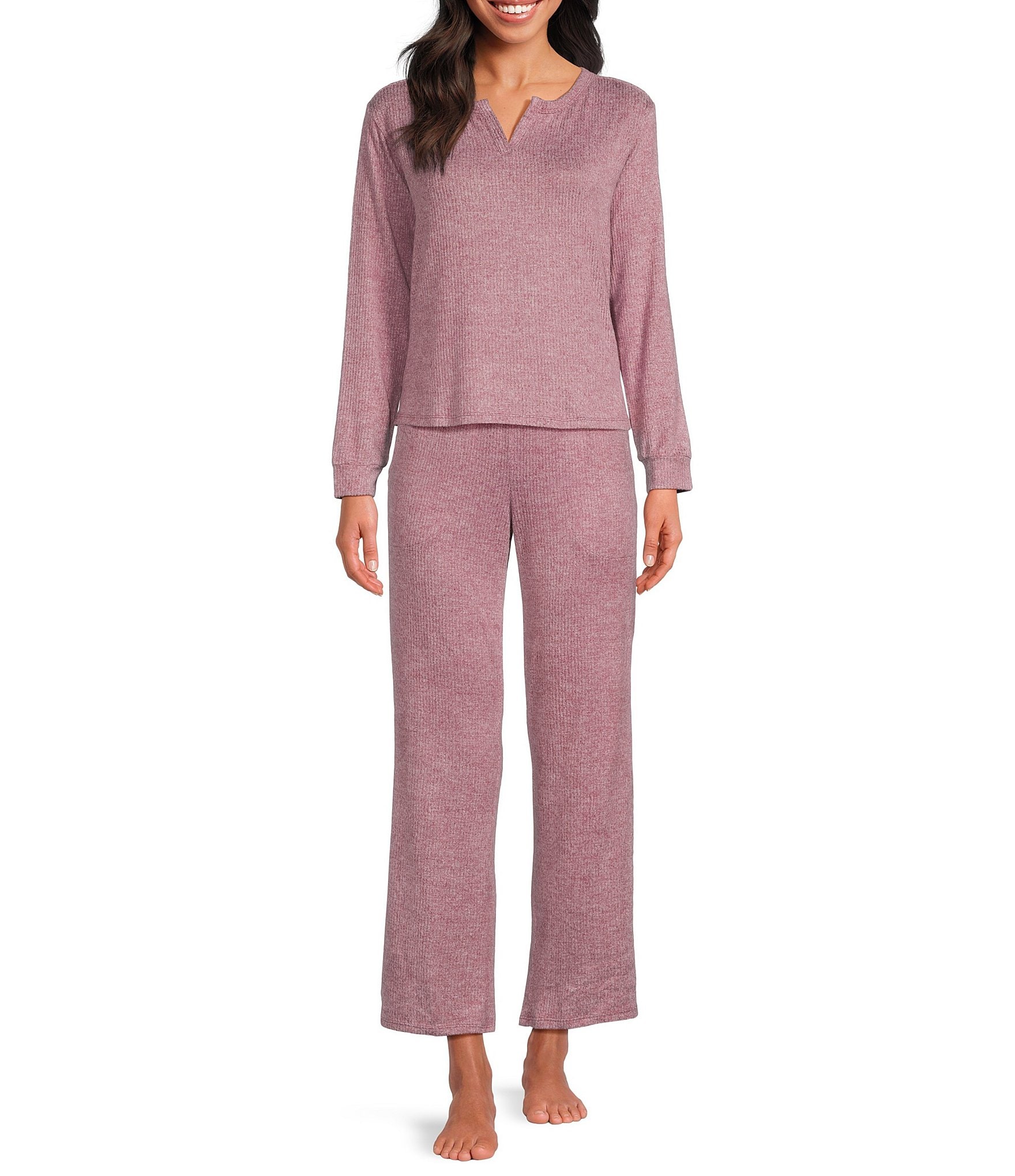 VAN WINKLE & CO. Solid Ribbed Knit Wide Leg Coordinating Sleep Pants