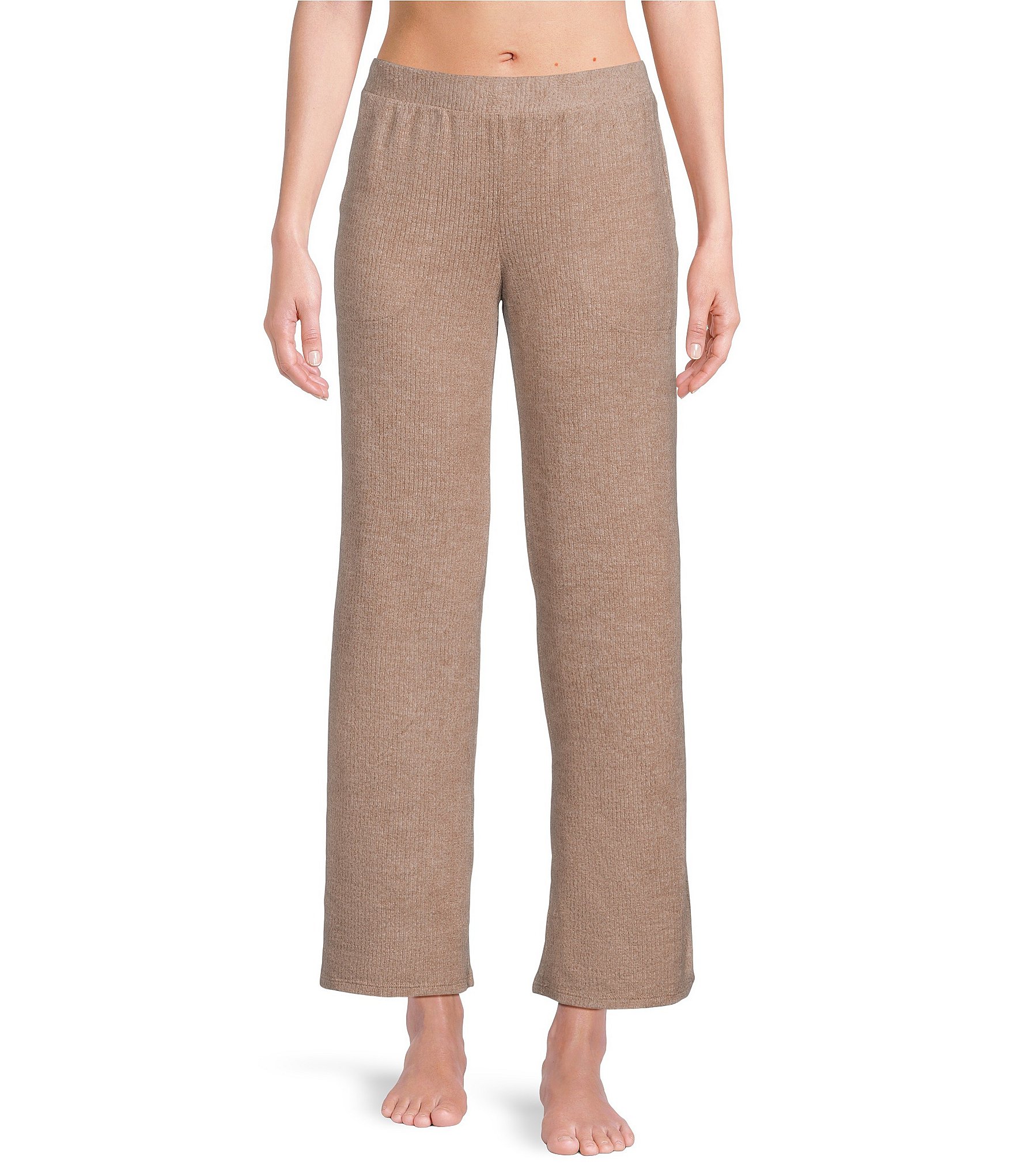 VAN WINKLE & CO. Solid Ribbed Knit Wide Leg Coordinating Sleep Pants