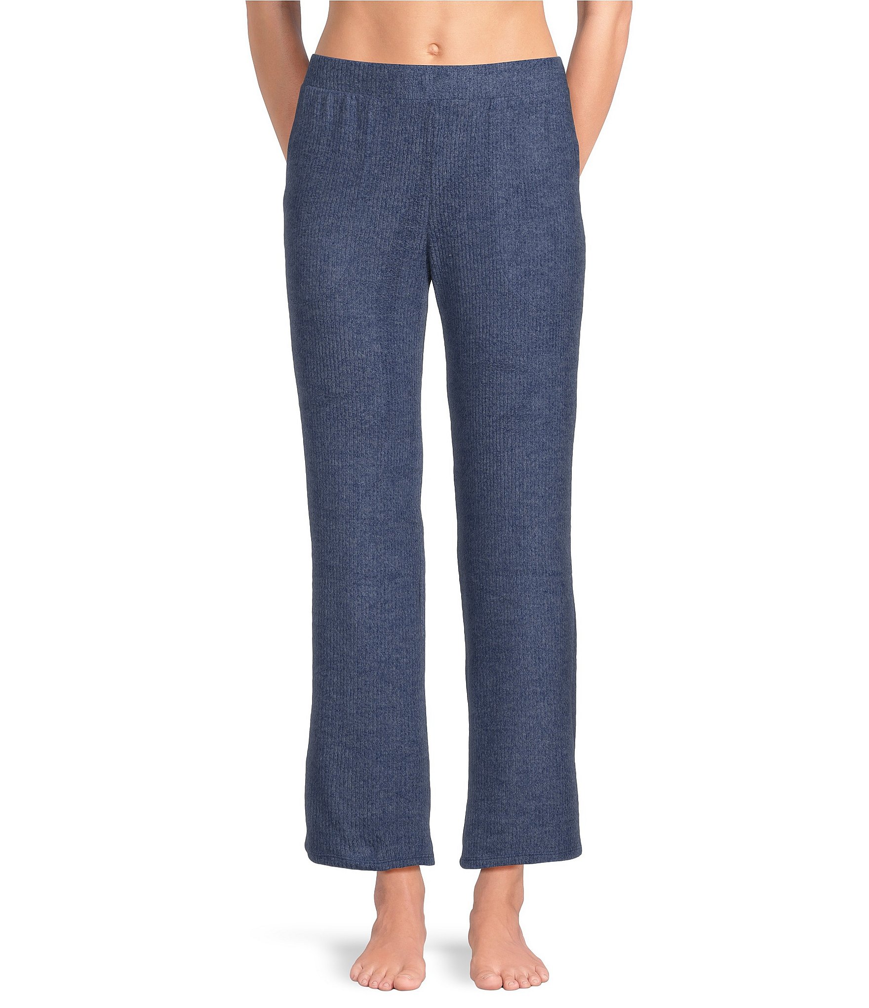 VAN WINKLE & CO. Solid Ribbed Knit Wide Leg Coordinating Sleep Pants