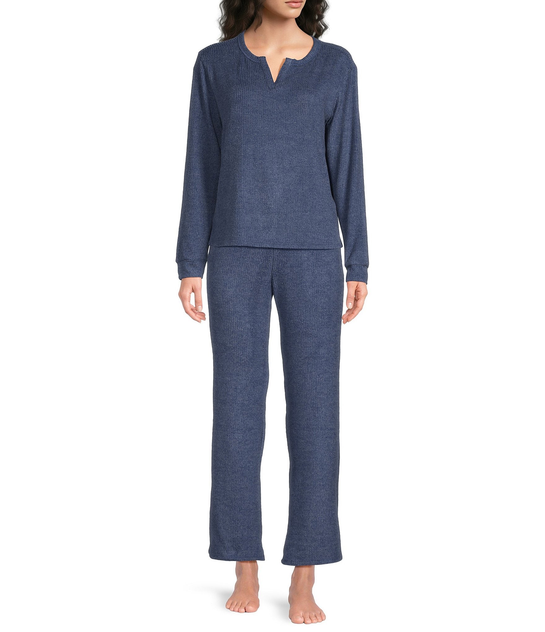 VAN WINKLE & CO. Solid Ribbed Knit Wide Leg Coordinating Sleep Pants