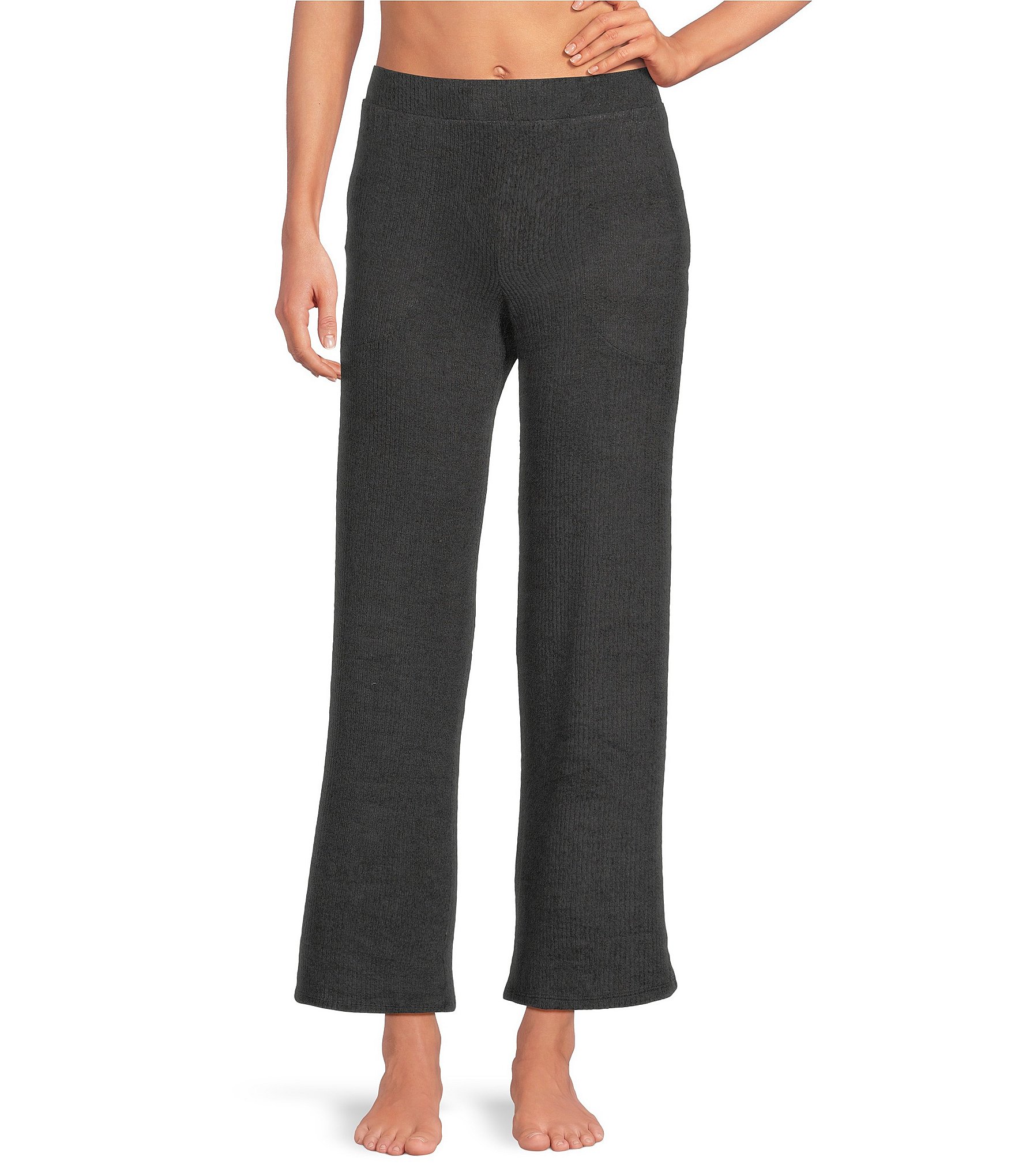 VAN WINKLE & CO. Solid Ribbed Knit Wide Leg Coordinating Sleep Pants