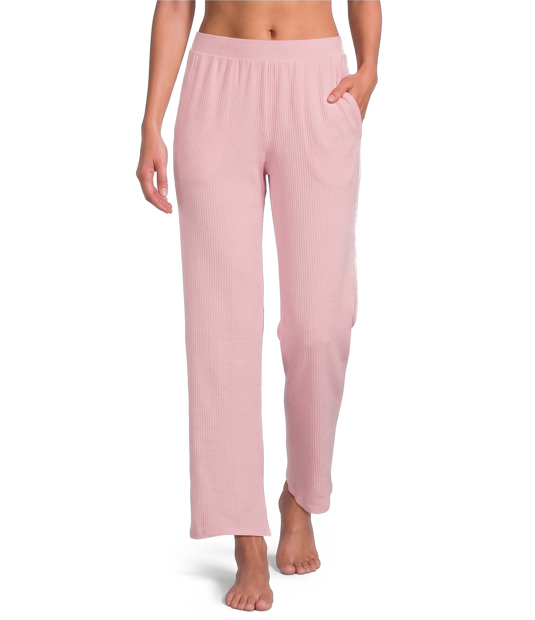 VAN WINKLE & CO. Solid Ribbed Knit Wide Leg Coordinating Sleep Pants