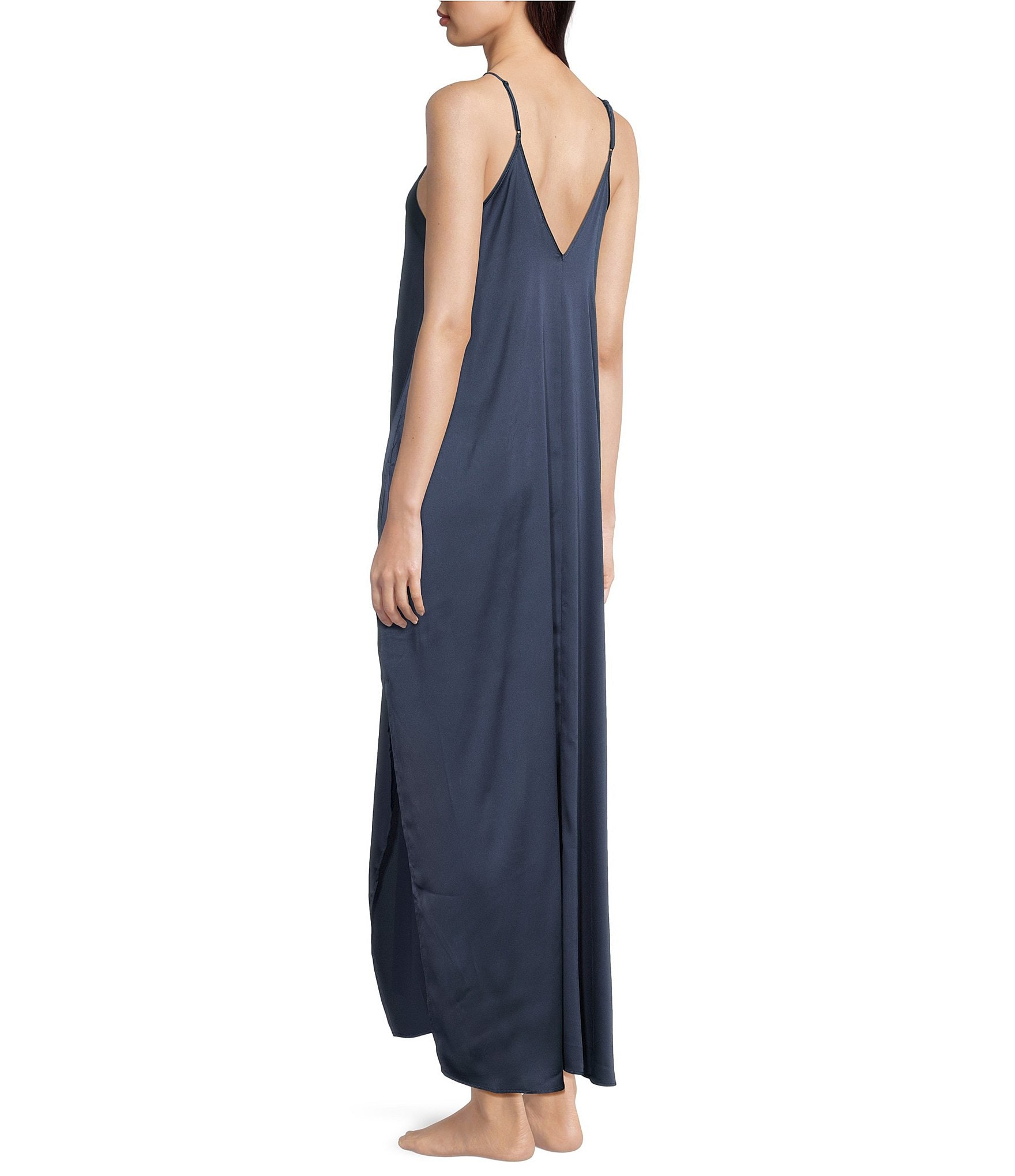 Van Winkle & Co. Solid Satin Sleeveless V-Neck Maxi Chemise