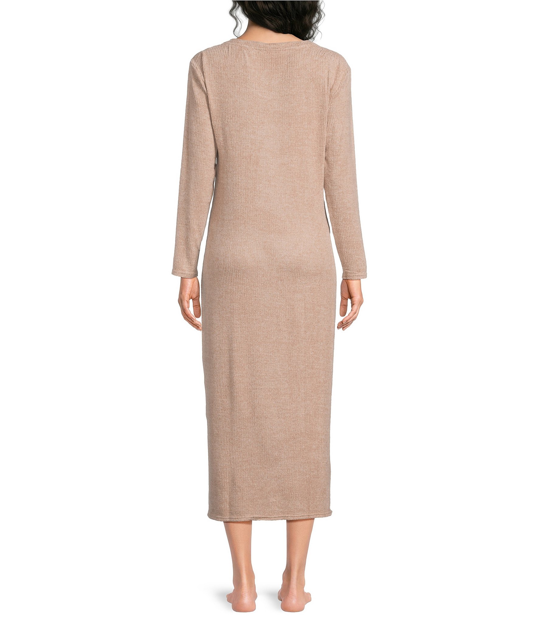 Van Winkle & Co. Solid V-Neck Long Sleeve Knit Midi Nightgown