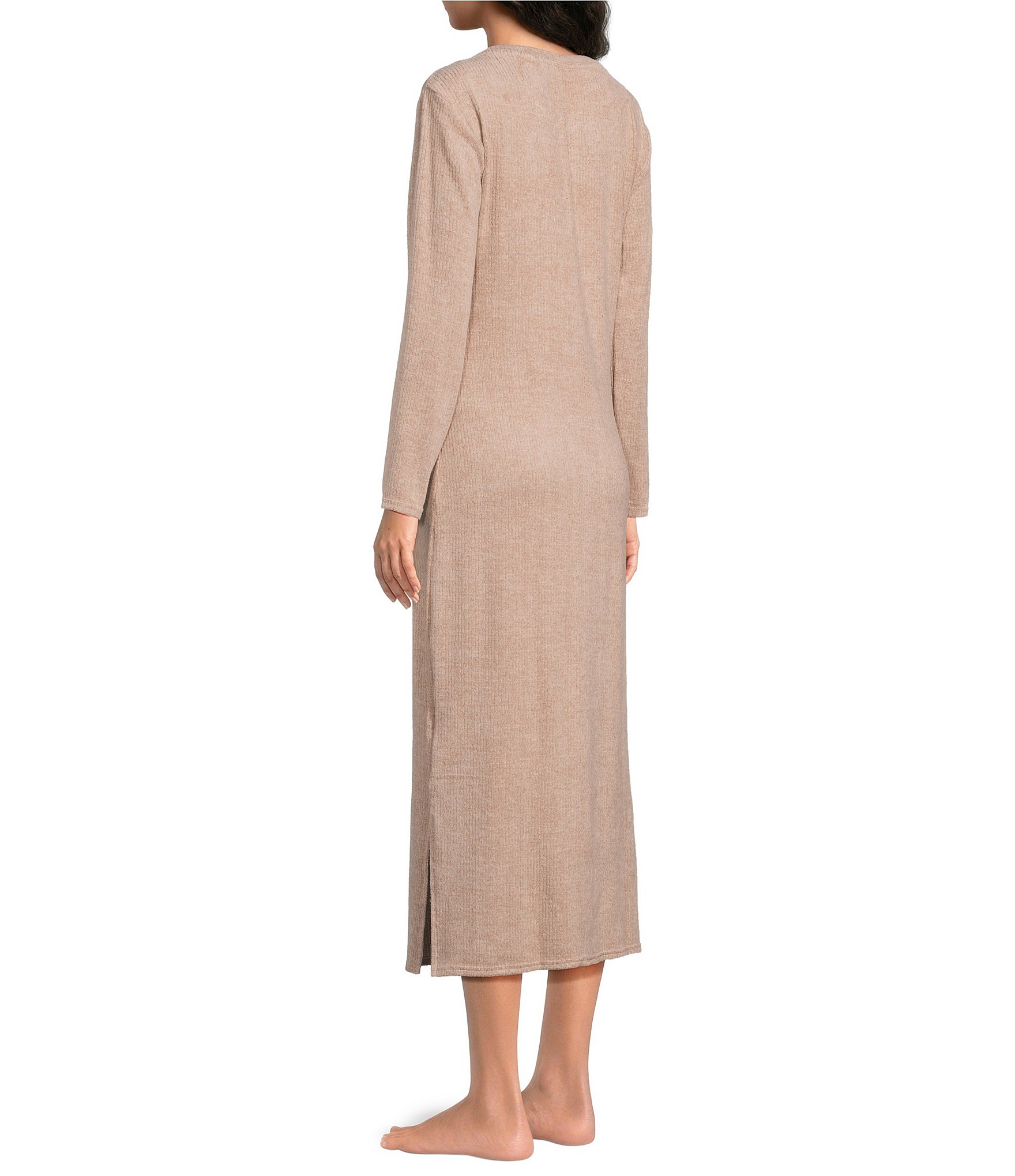 Van Winkle & Co. Solid V-Neck Long Sleeve Knit Midi Nightgown