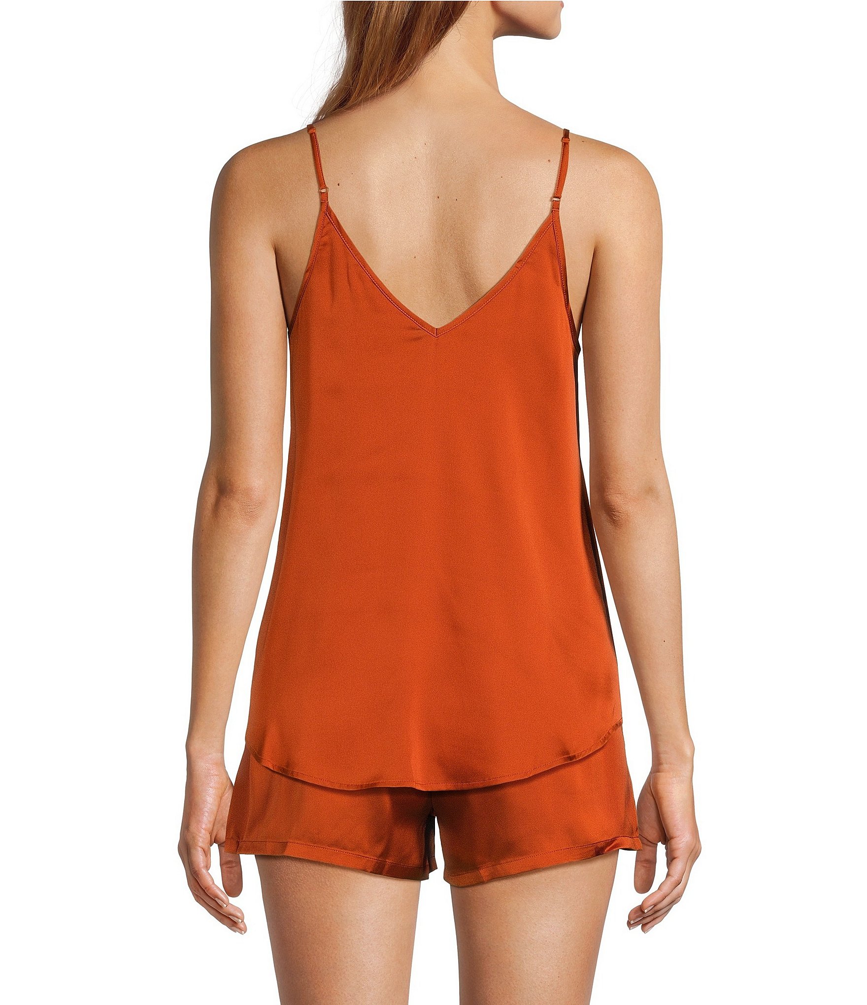 VAN WINKLE & CO. Solid Woven V-Neck Satin Coordinating Sleep Tank