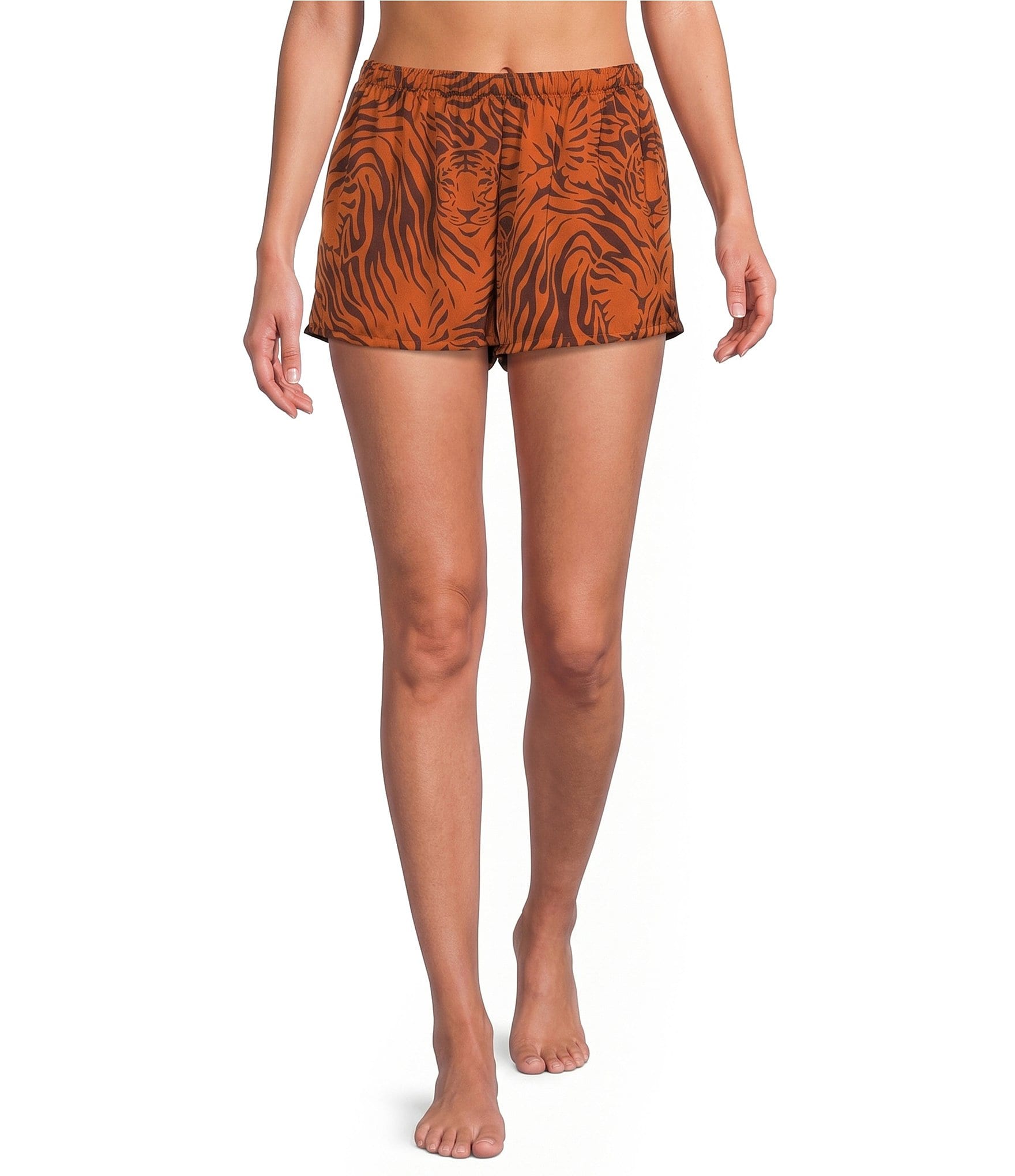 VAN WINKLE & CO. Woven Satin Wild Tiger Print Coordinating Sleep Shorts