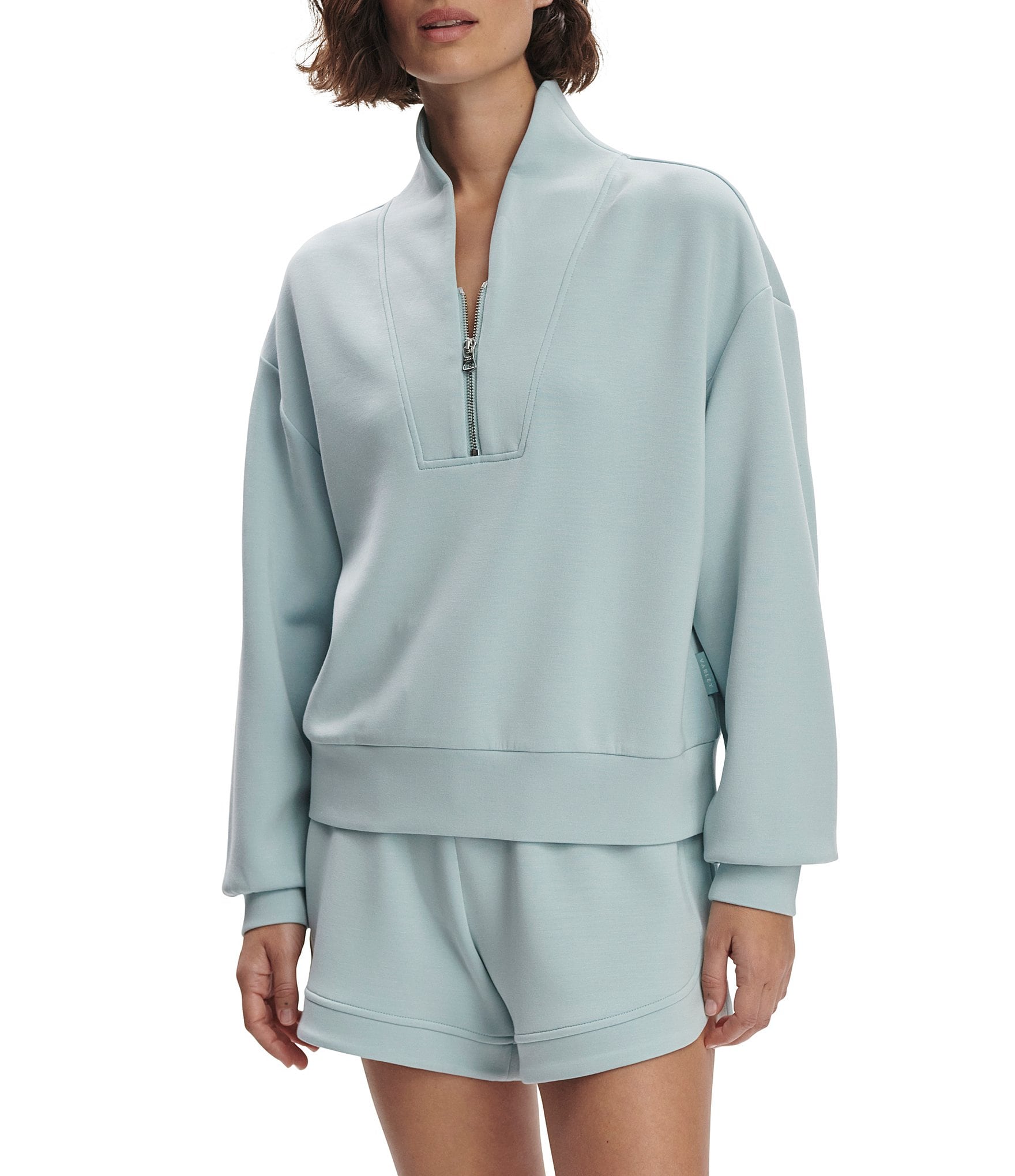 Varley Davidson DoubleSoft® Stand Collar V-Neck Quater Zip Long Sleeve Sweat Jacket
