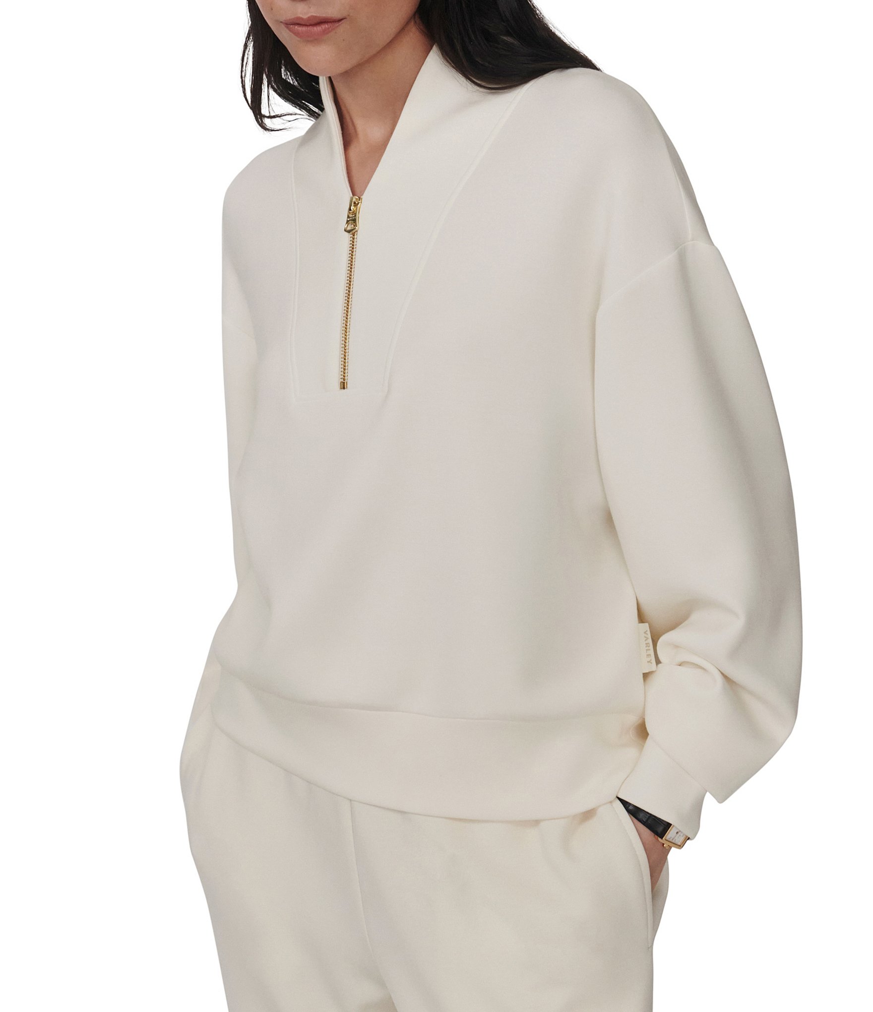 Varley Davidson DoubleSoft® Coordinating Stand Collar V-Neck Quater Zip Long Sleeve Sweat Jacket