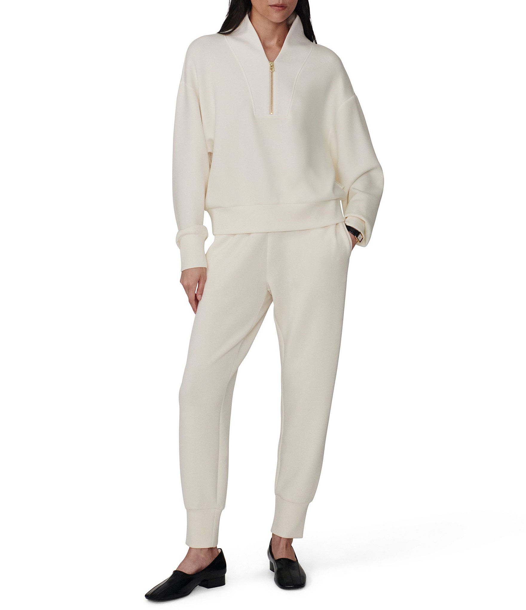 Varley Davidson DoubleSoft® Coordinating Stand Collar V-Neck Quater Zip Long Sleeve Sweat Jacket