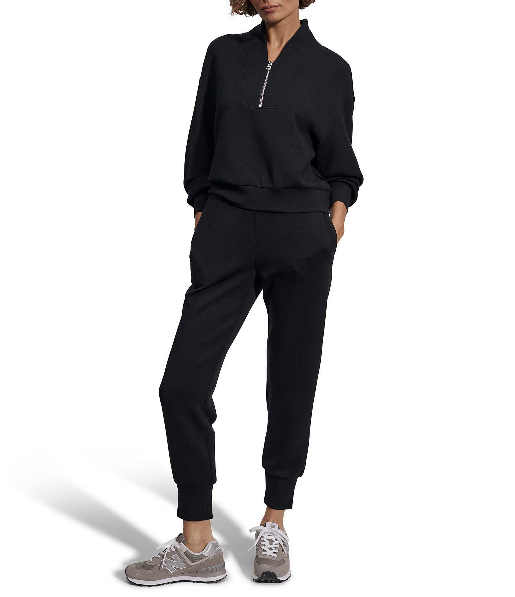 Varley Davidson DoubleSoft® Stand Collar V-Neck Quater Zip Long Sleeve Sweat Jacket