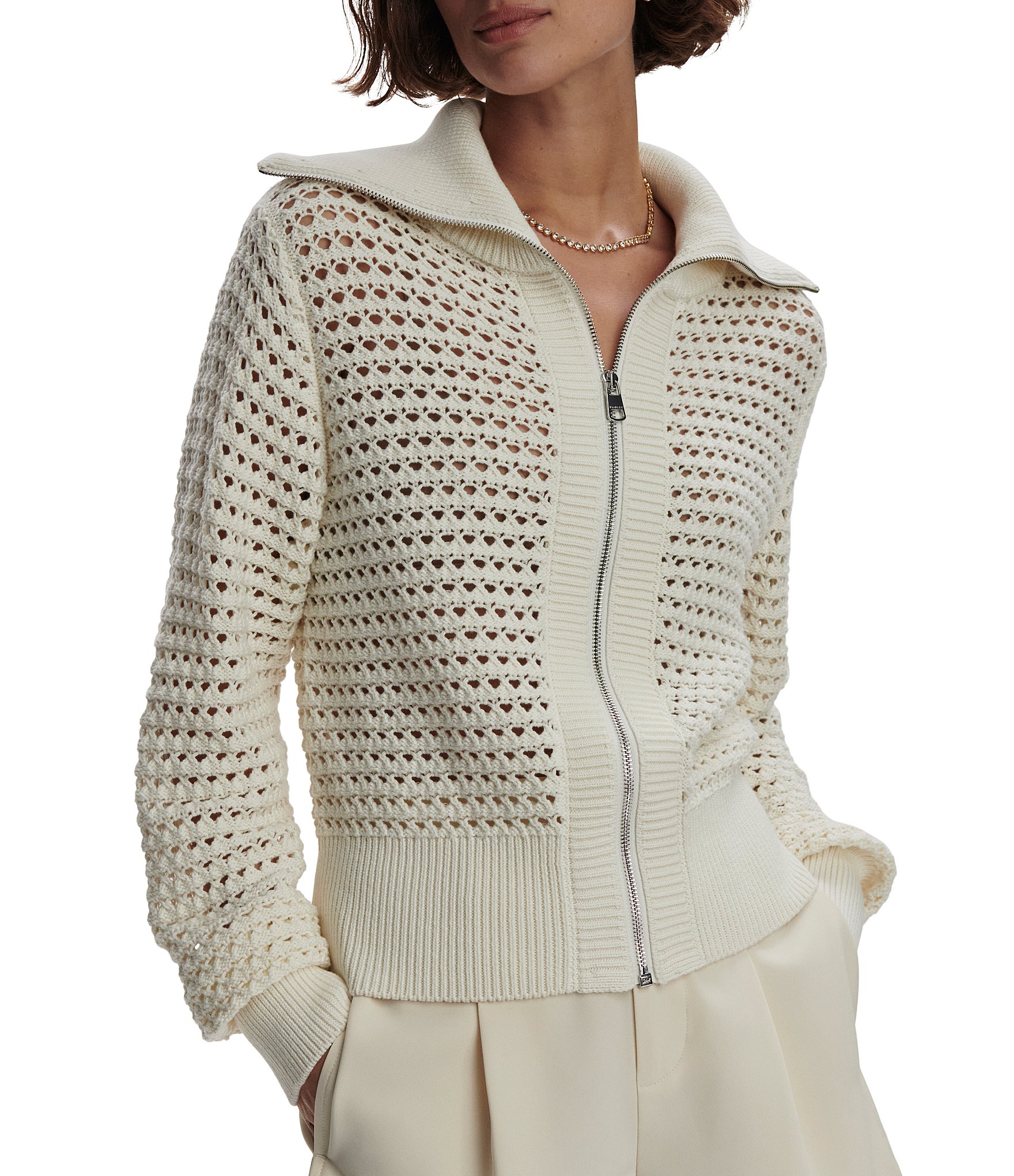 Varley Eloise Collared Long Sleeve Knit Full Zip Sweater