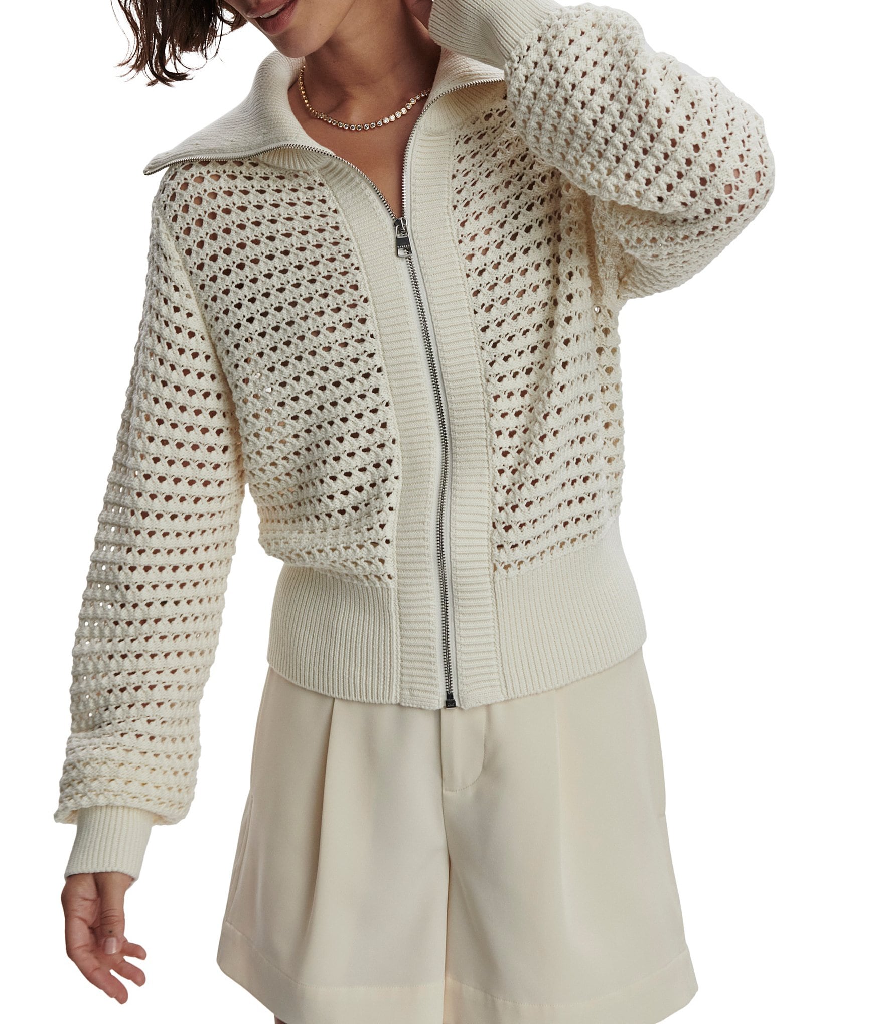 Varley Eloise Collared Long Sleeve Knit Full Zip Sweater