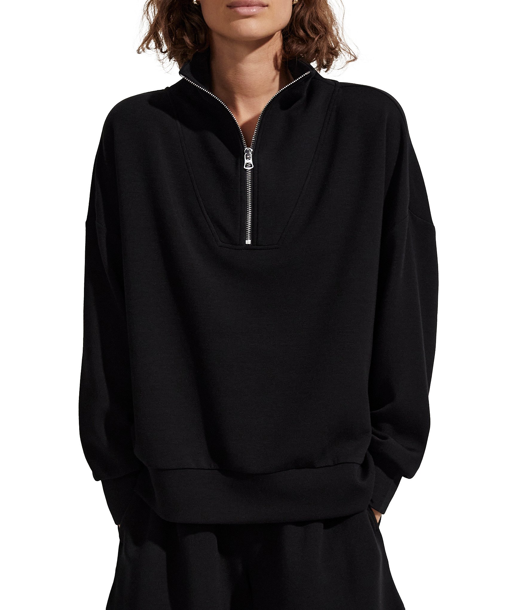 Womens Oversized Hoodies 1/4 Zip High Neck Sweatshirts with Pocket Long  Sleeve Cozy Plain Pullover Sweater Tops (3X-Large, Black)