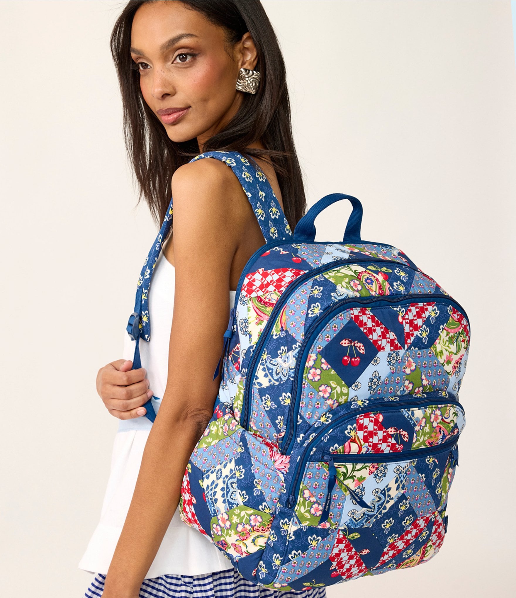 Vera Bradley Large Bancroft Cherry Patchwork Backpack