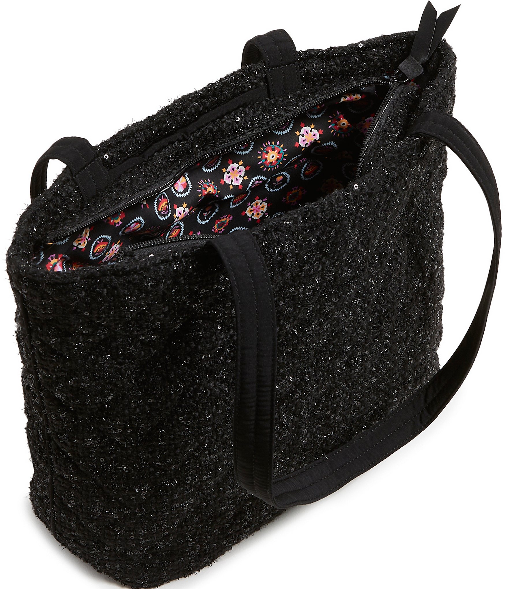 Vera Bradley Small Vera Black Tweed Textured Tote Bag