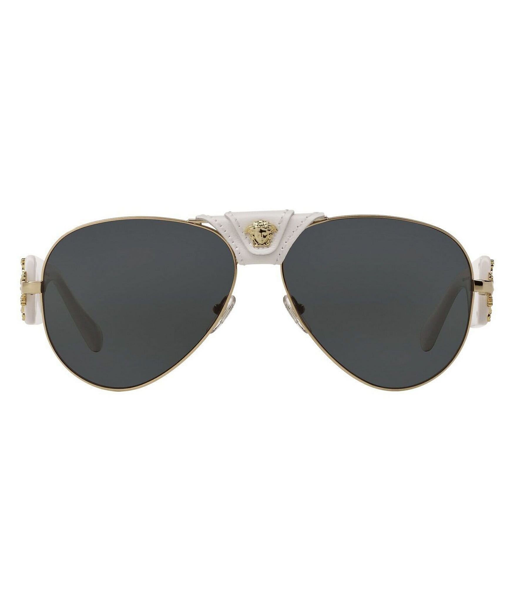 Versace Men's Leather Logo Aviator Sunglasses