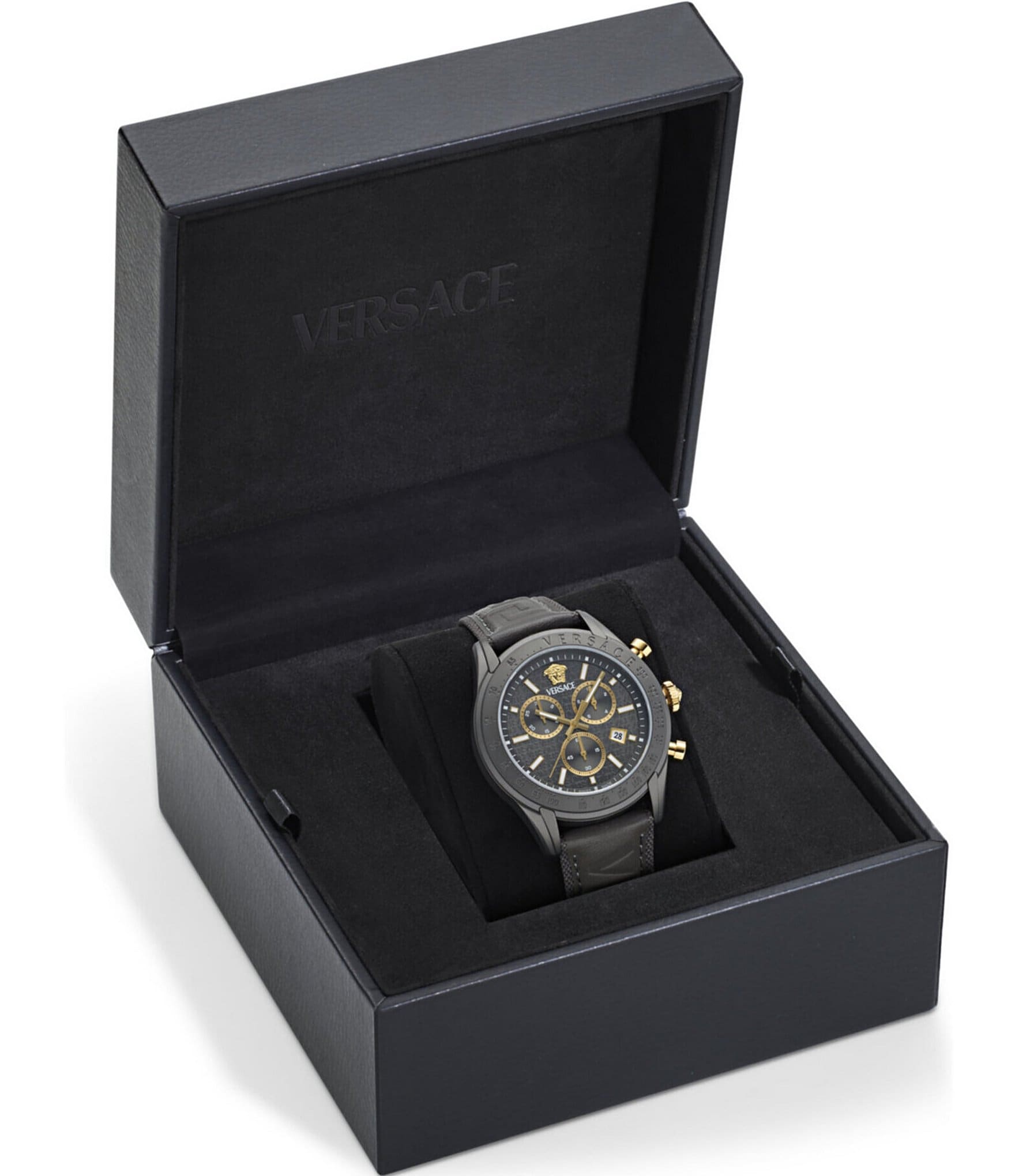 Versace Men's Chrono Master Grey Leather Strap Watch