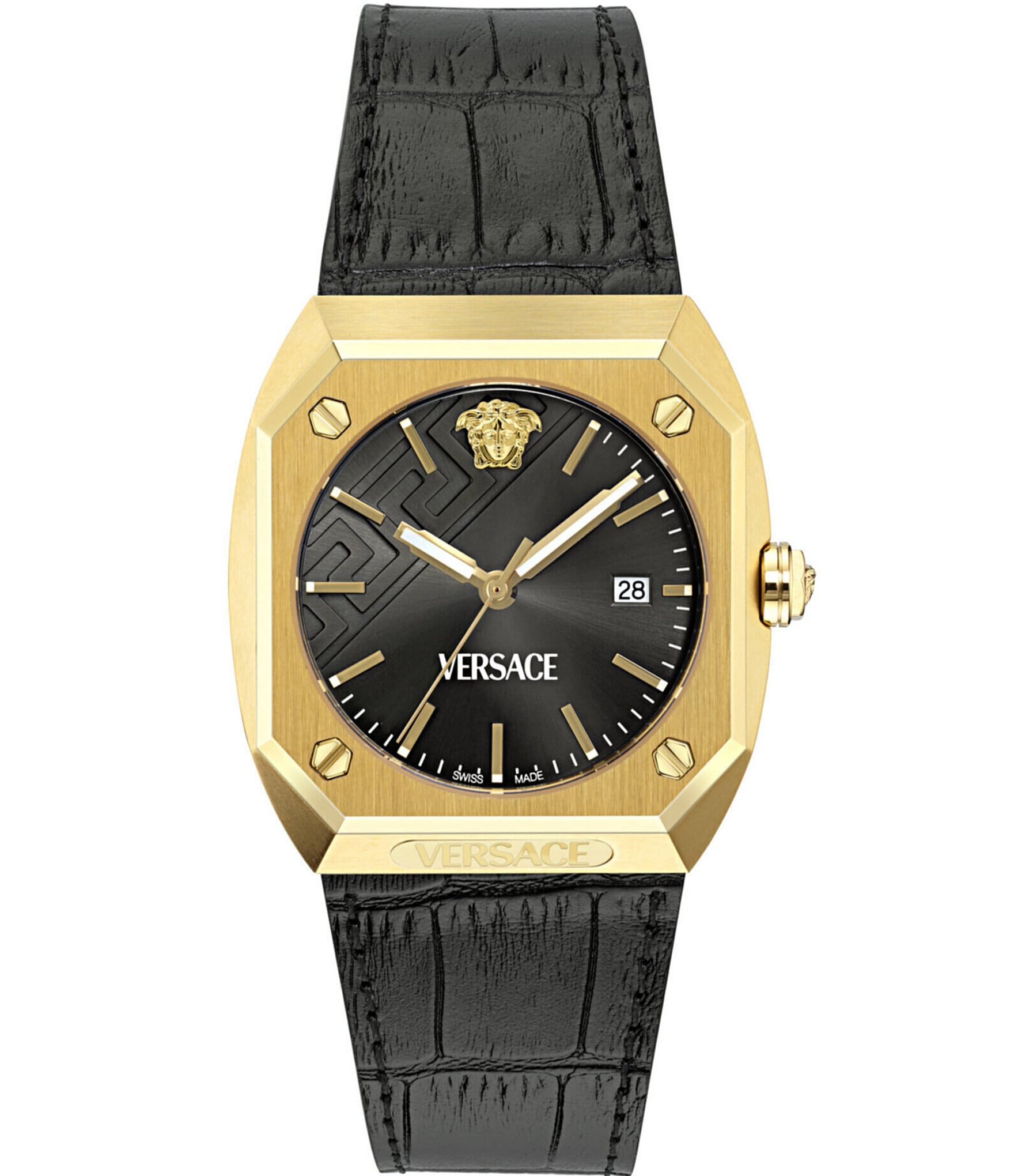 Versace Men's Gold Antares Analog Black Leather Strap Watch