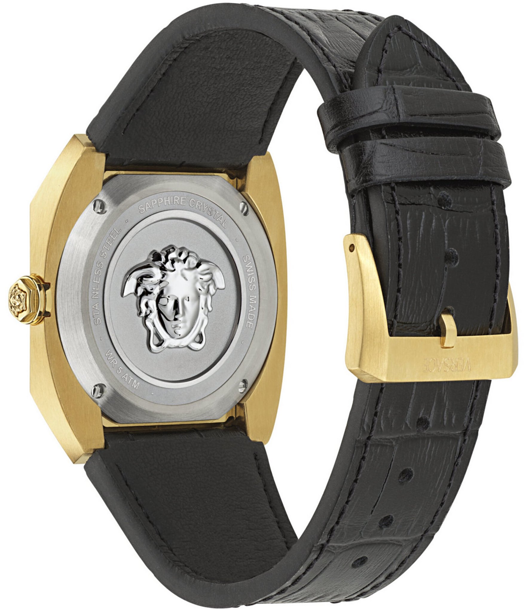 Versace Men's Gold Antares Analog Black Leather Strap Watch