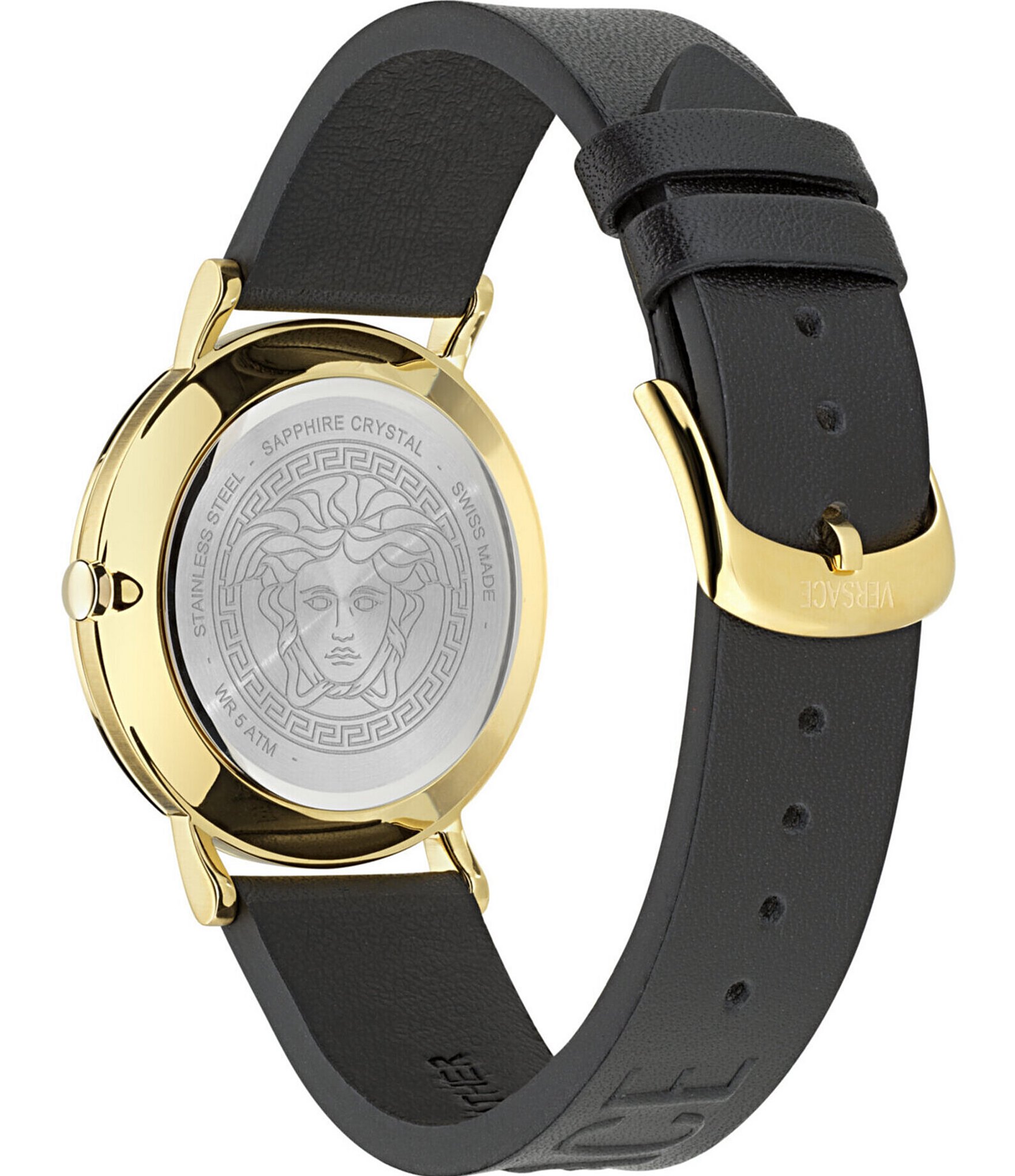 Versace Men's Greca Analog Slim Black Leather Strap Watch