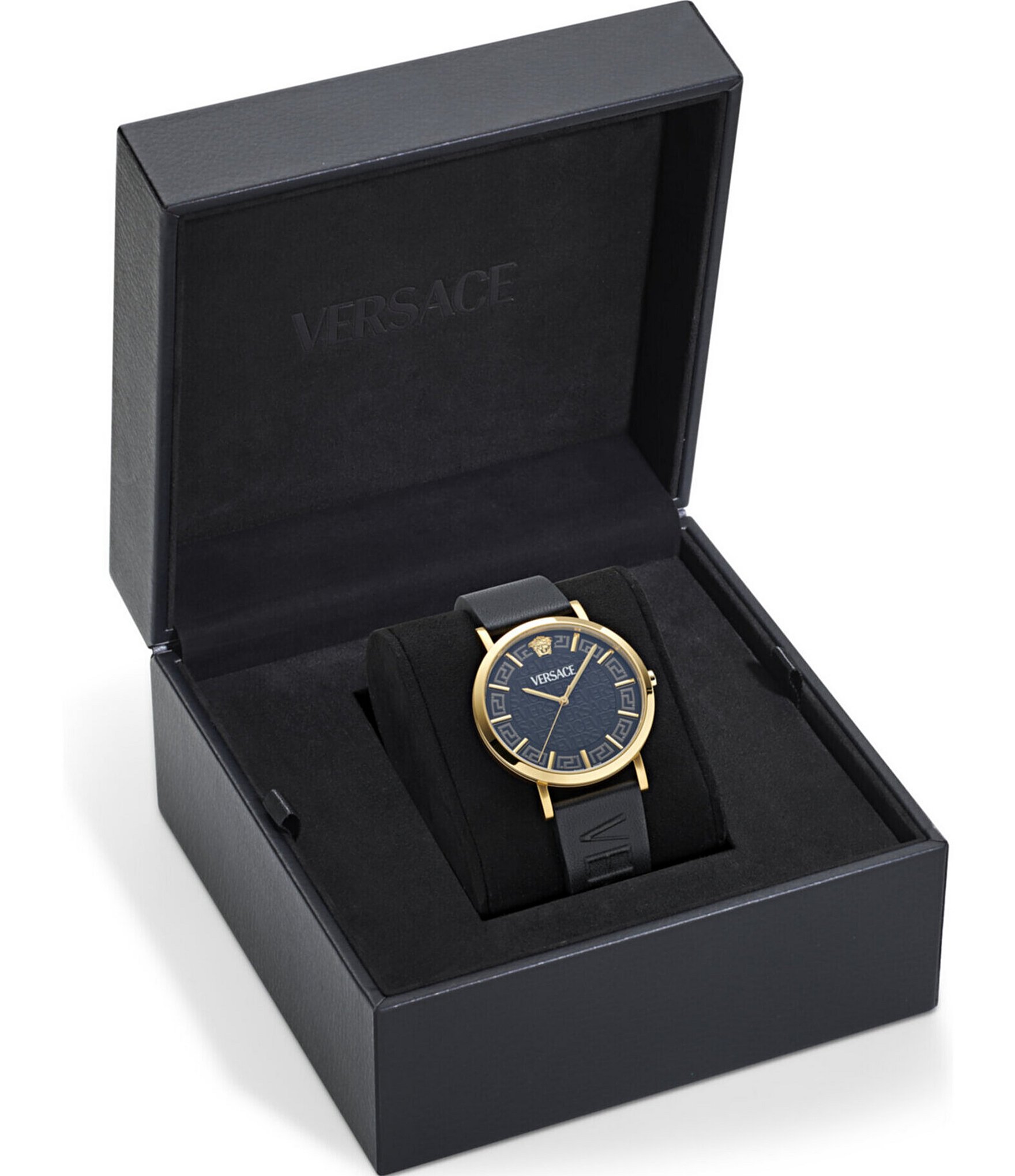 Versace Men's Greca Analog Slim Black Leather Strap Watch