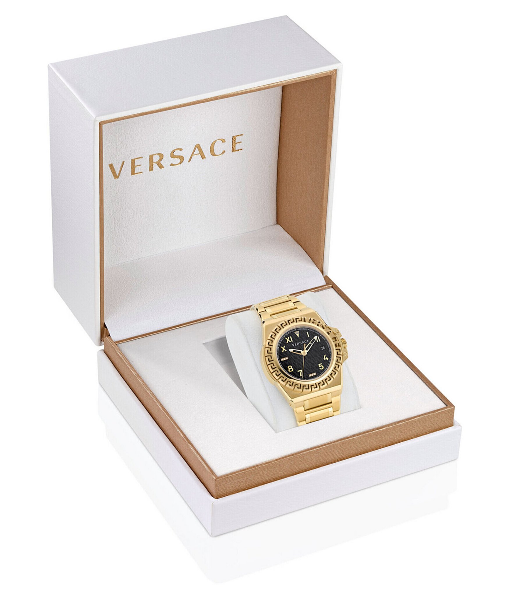 Versace Men's Greca Reaction Diamond Quartz Analog Gold Stainless Steel Bracelet Watch