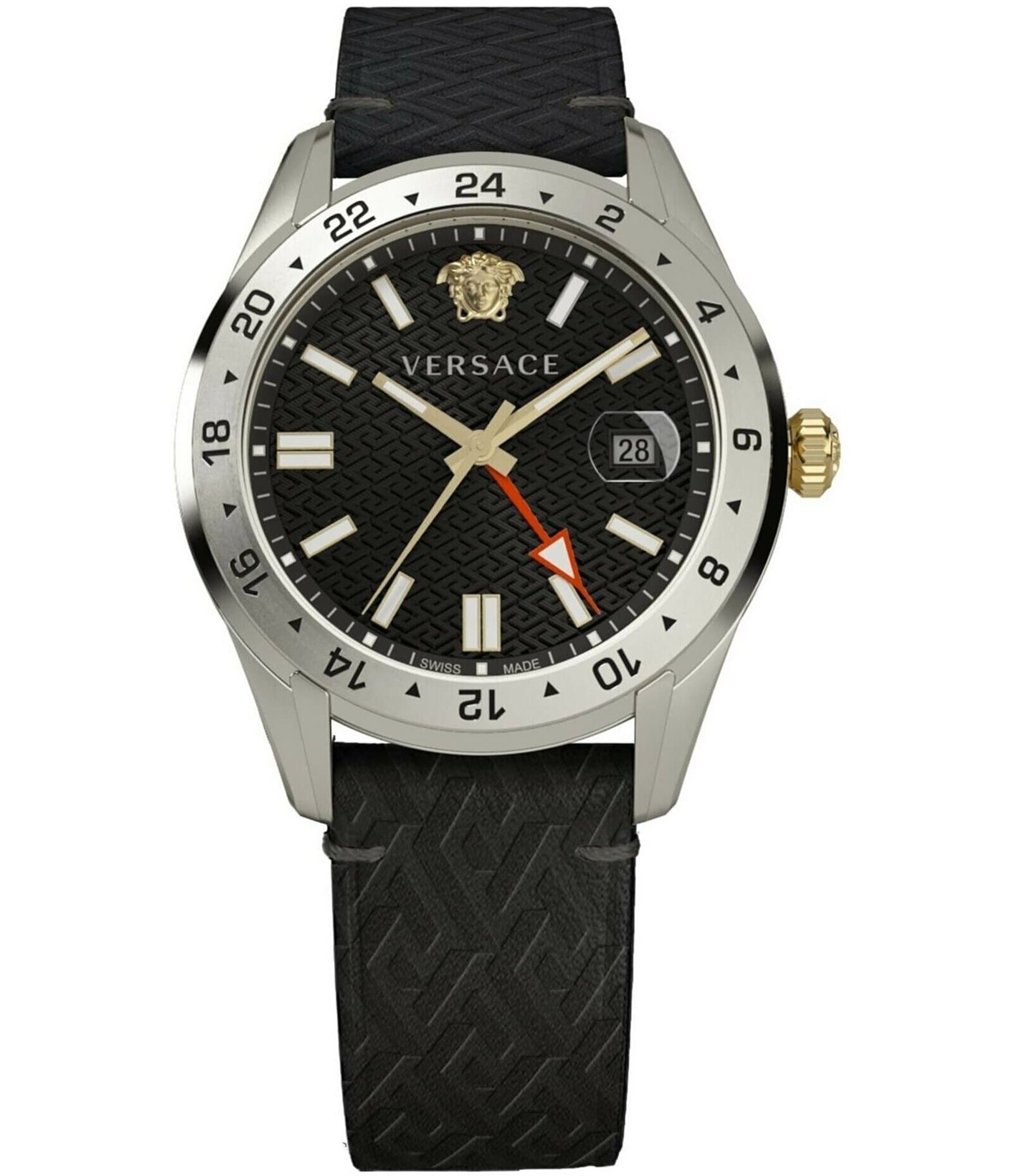Versace Men\'s Greca Leather Time Strap Watch Dillard\'s Black Analog Quartz 
