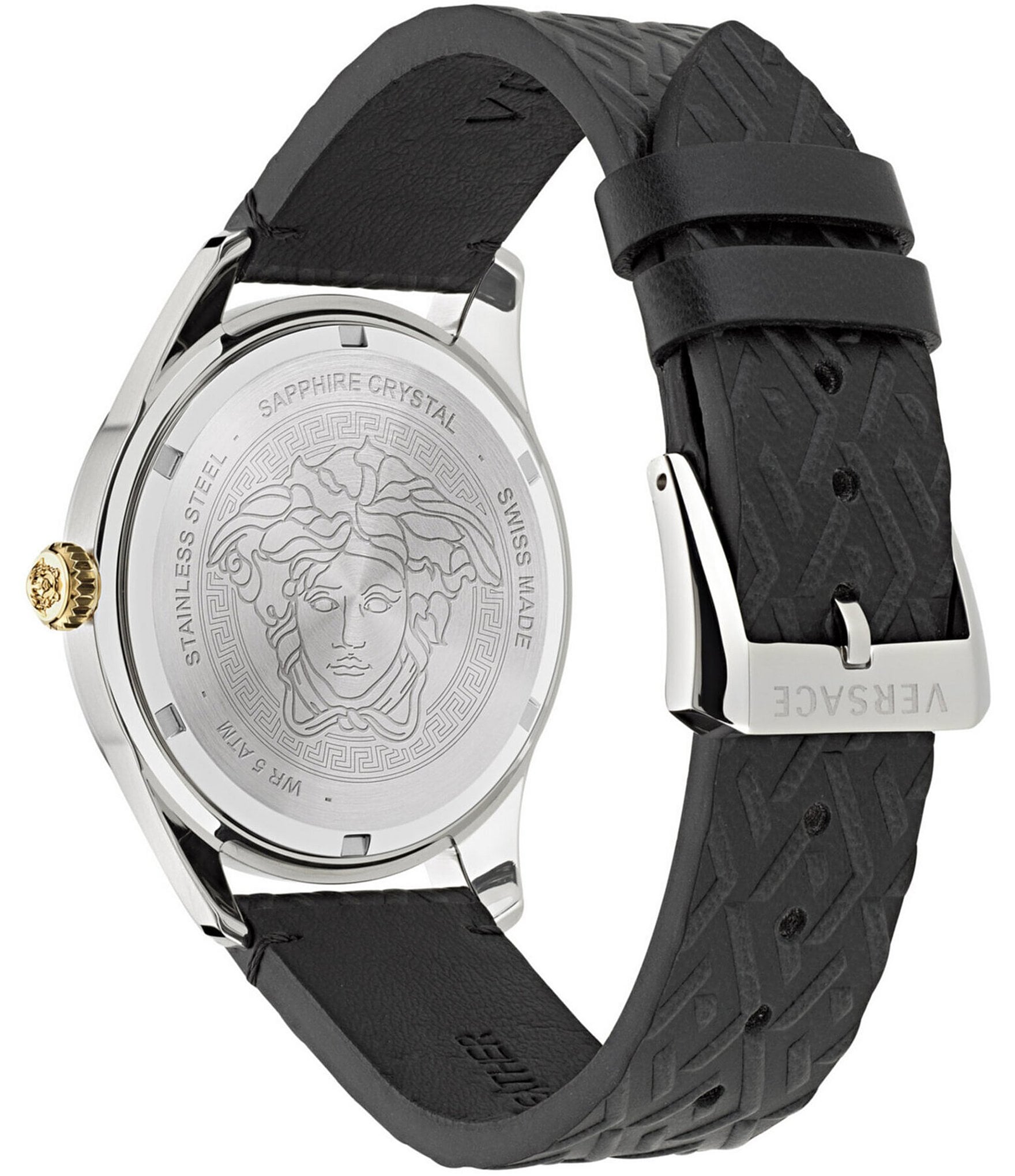 Versace Men's Greca Time Quartz Analog Black Leather Strap Watch