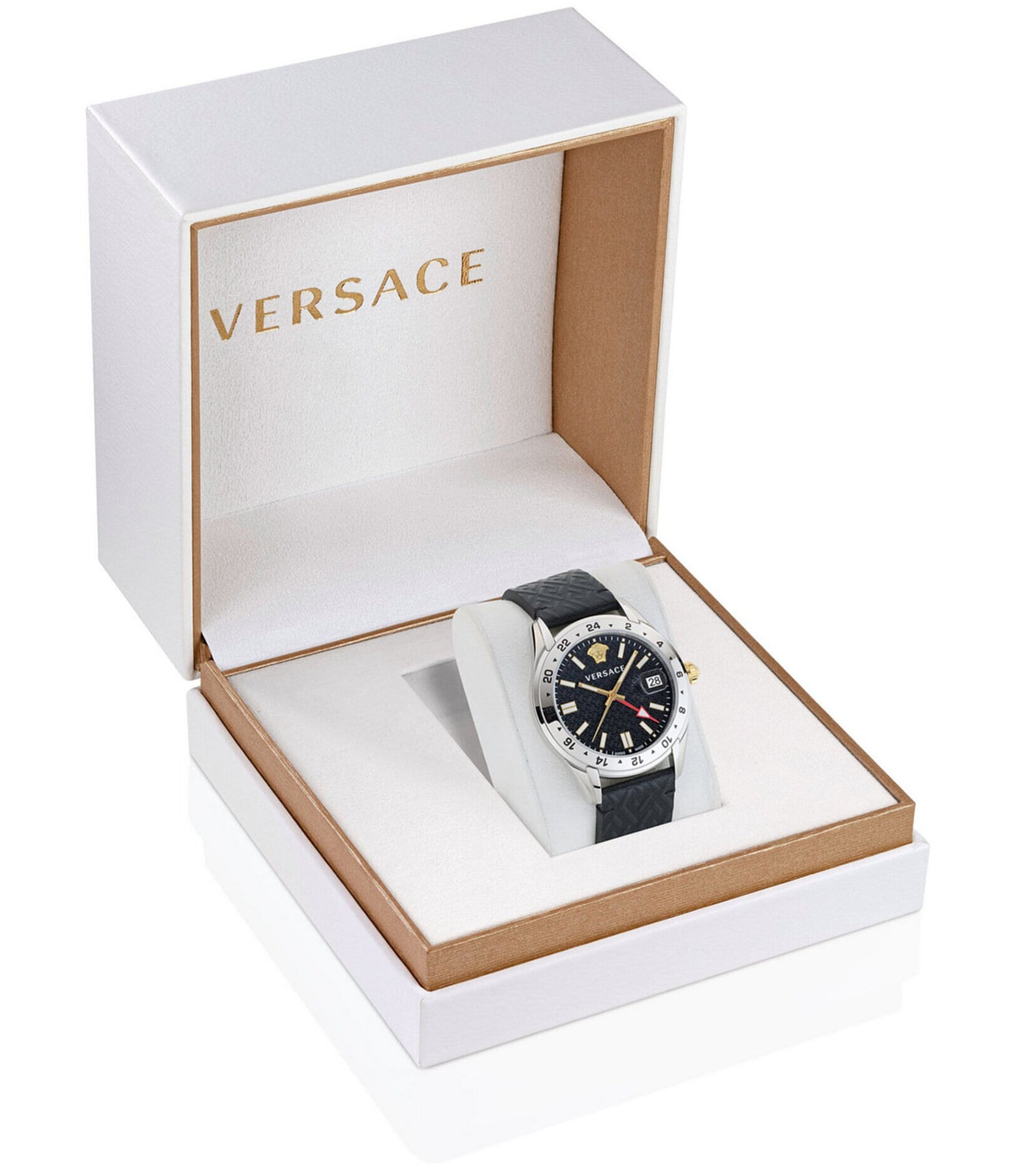 Versace Men's Greca Time Quartz Analog Black Leather Strap Watch