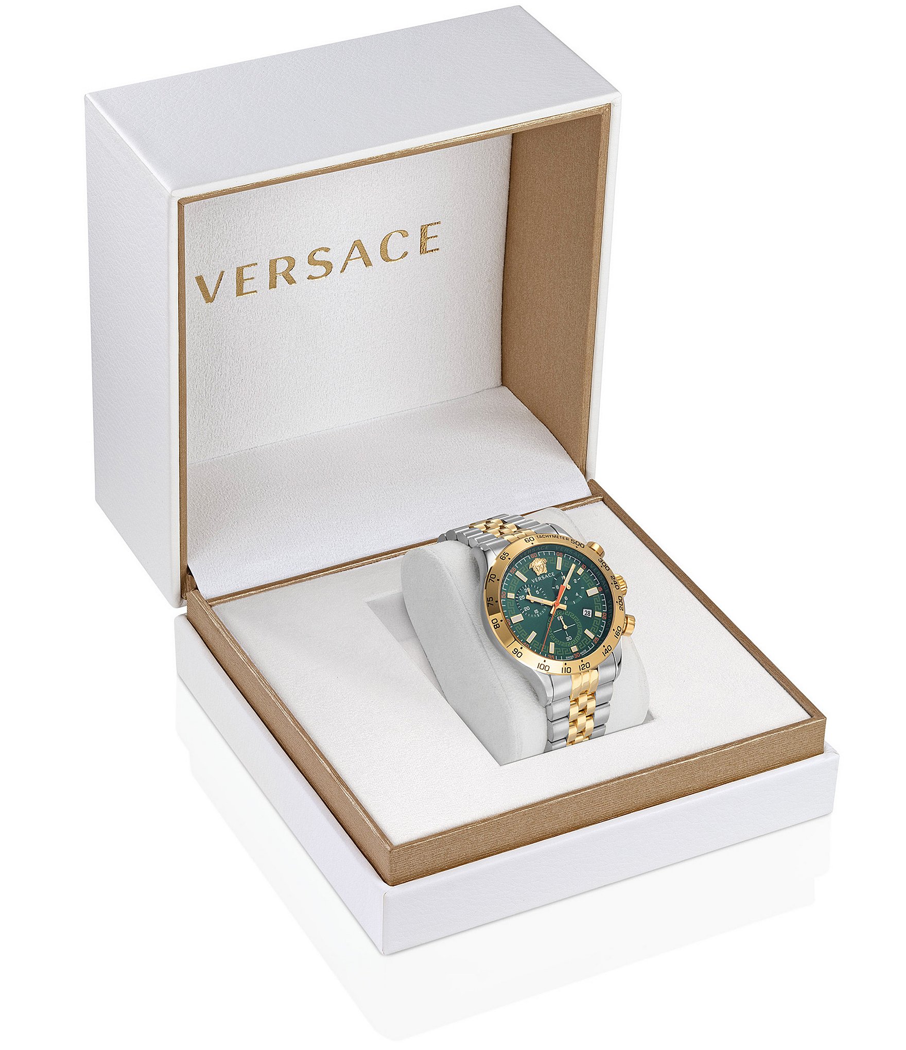 Versace Men's Hellenyium Quartz Chronograph Green Dial Two Tone Stainless Steel Bracelet Watch