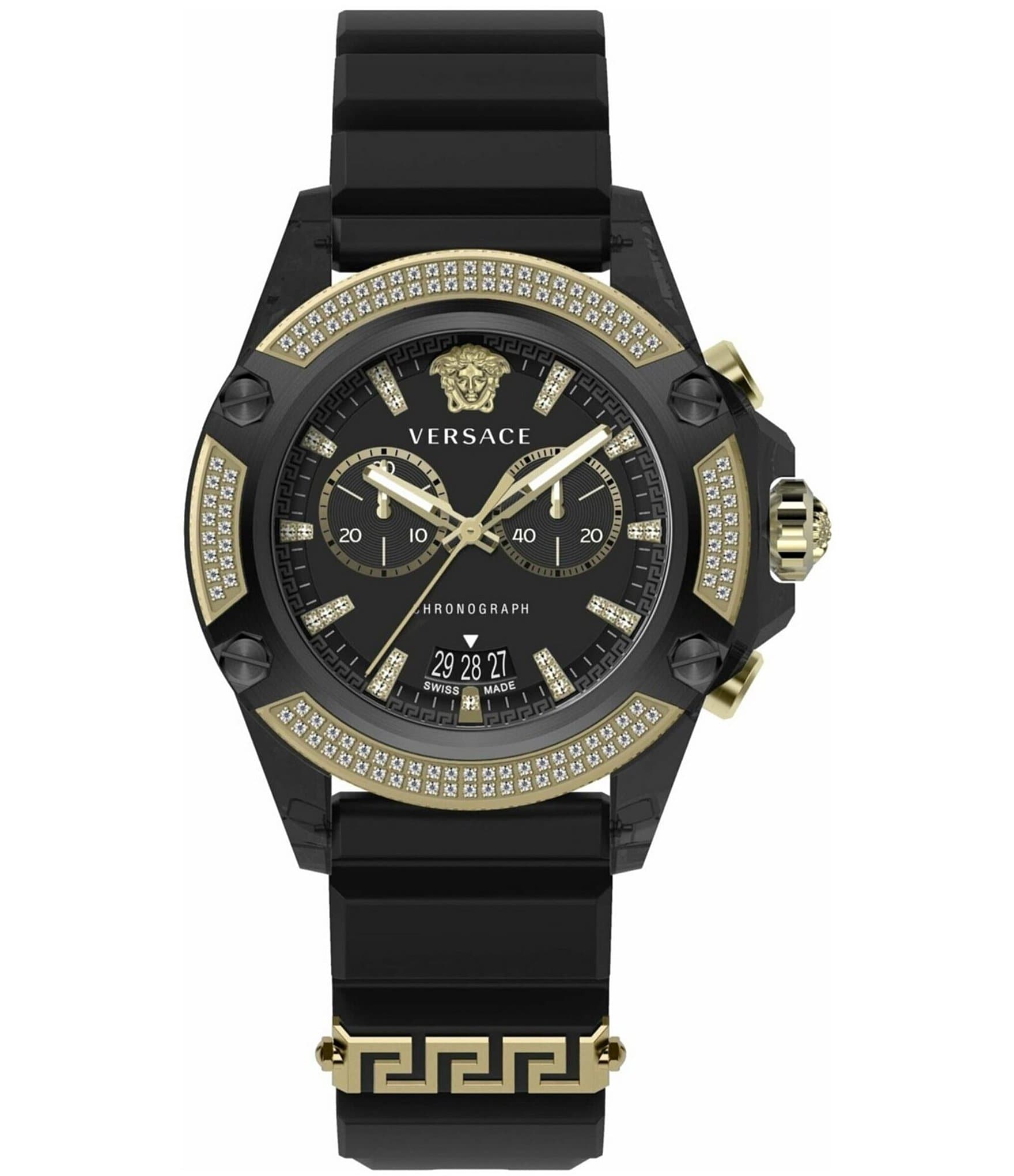 Versace Men's Icon Active Diamond Chronograph Black Silicone Strap Watch |  Dillard's