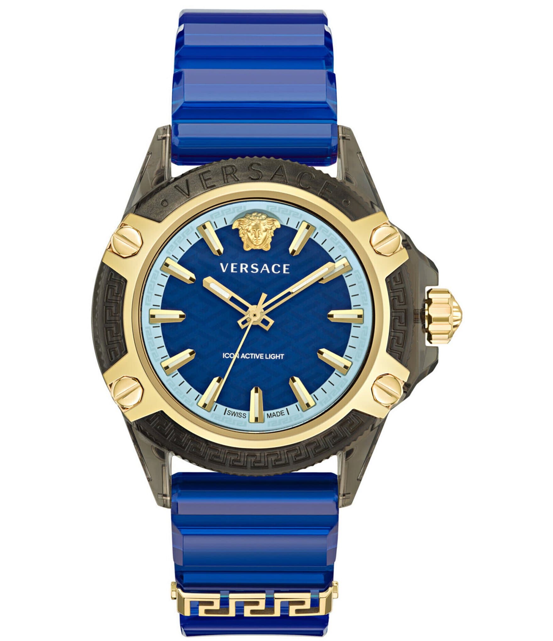 Versace Men's Icon Active Quartz Analog Blue Transparent Silicone Strap  Watch