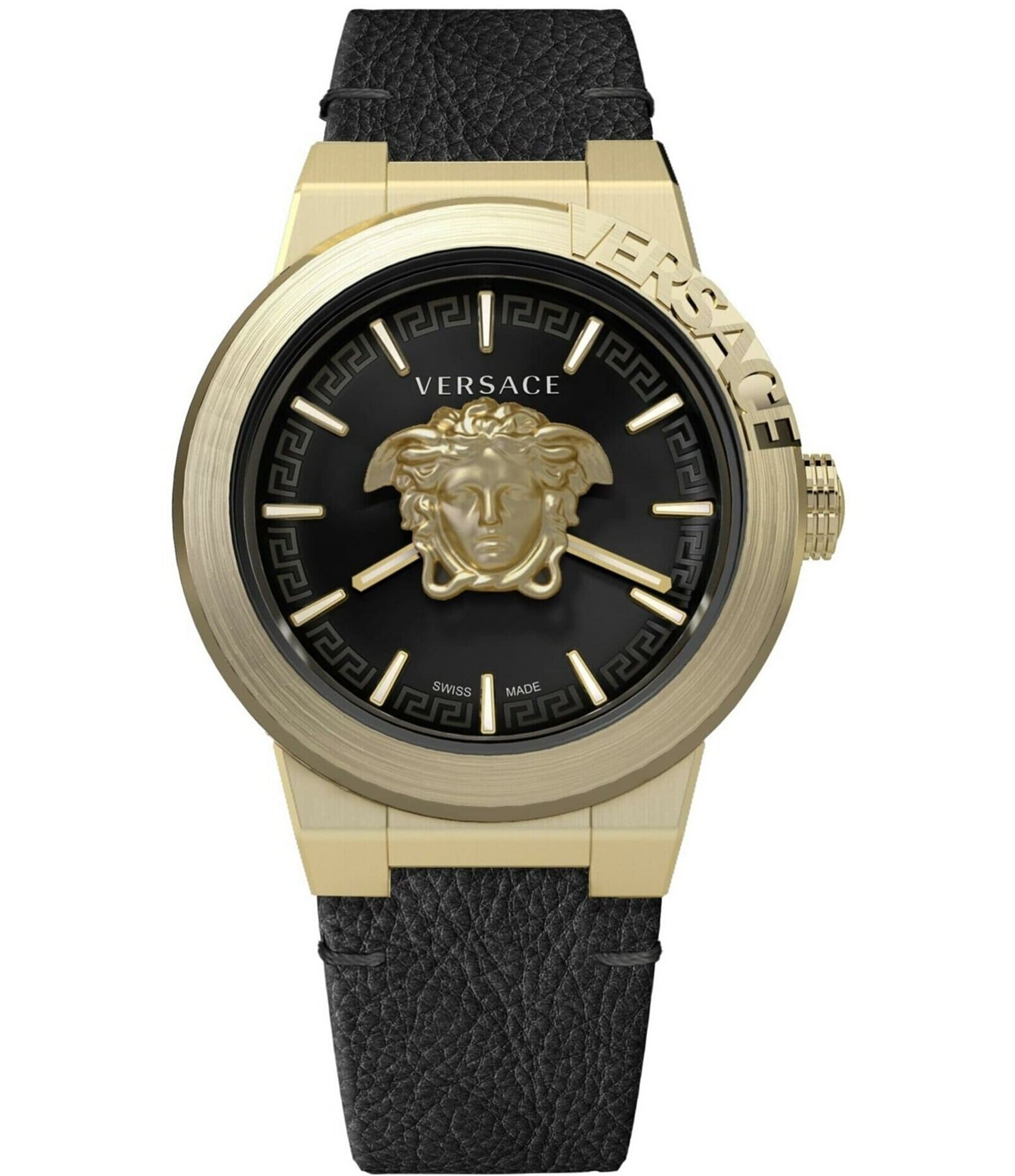 Versace Men\'s Medusa Infinite Quartz Strap Analog Dillard\'s Watch Black Leather 